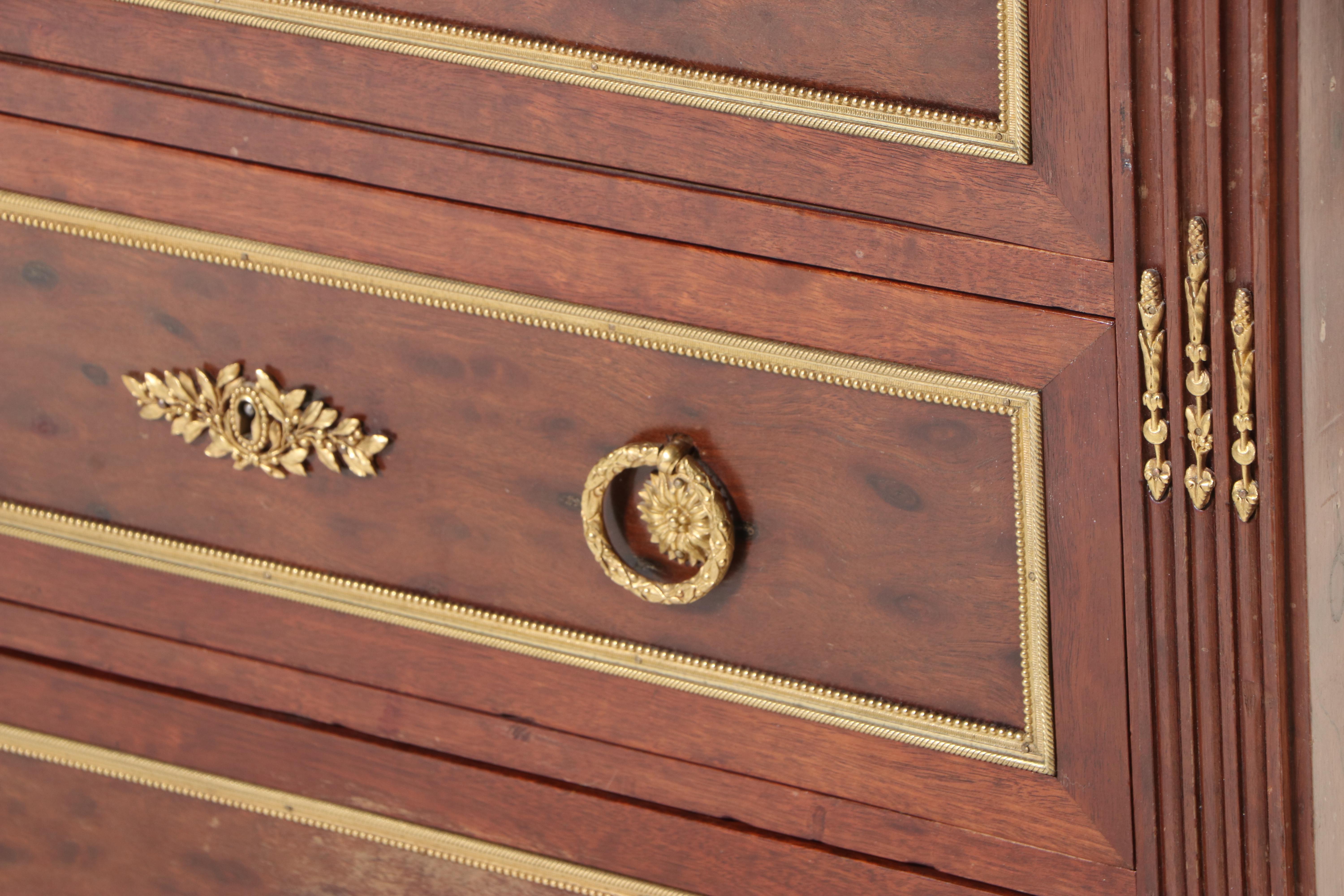 Louis XVI Style Gilt Metal-Mounted Hardwood and Green Marble Semanier