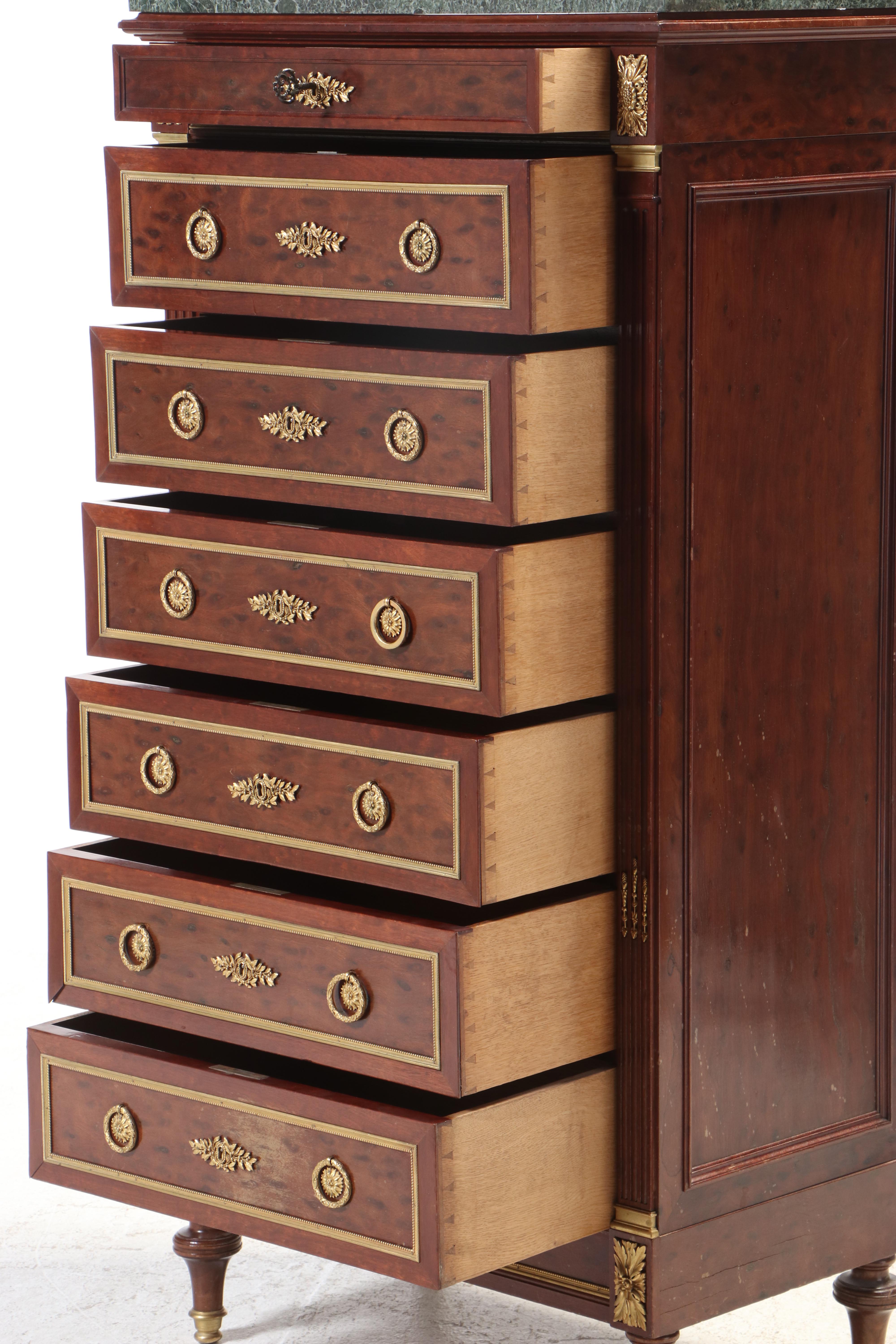 Louis XVI Style Gilt Metal-Mounted Hardwood and Green Marble Semanier