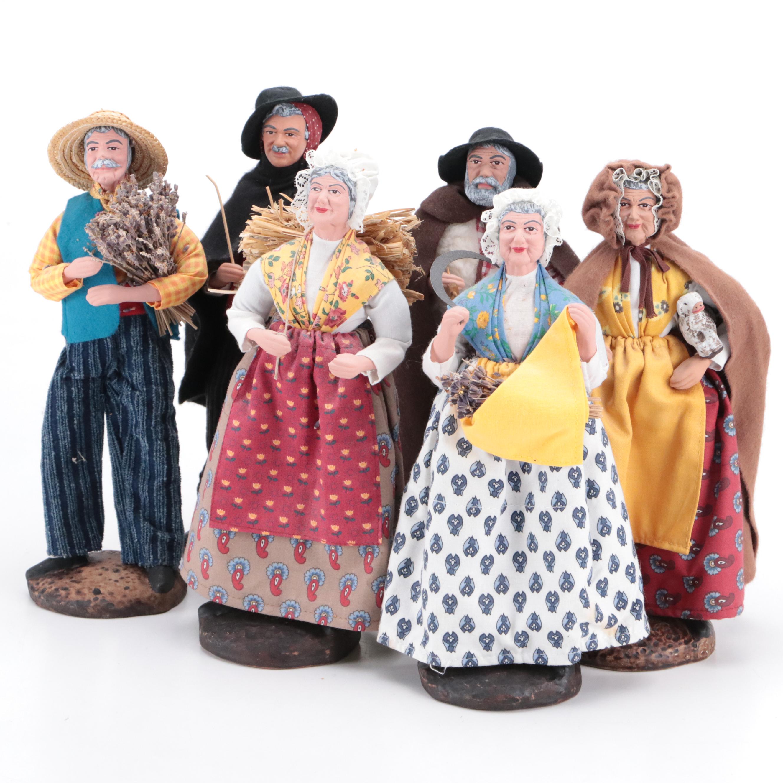 Santons Florence Fabric and Ceramic French Little Saints Figurines