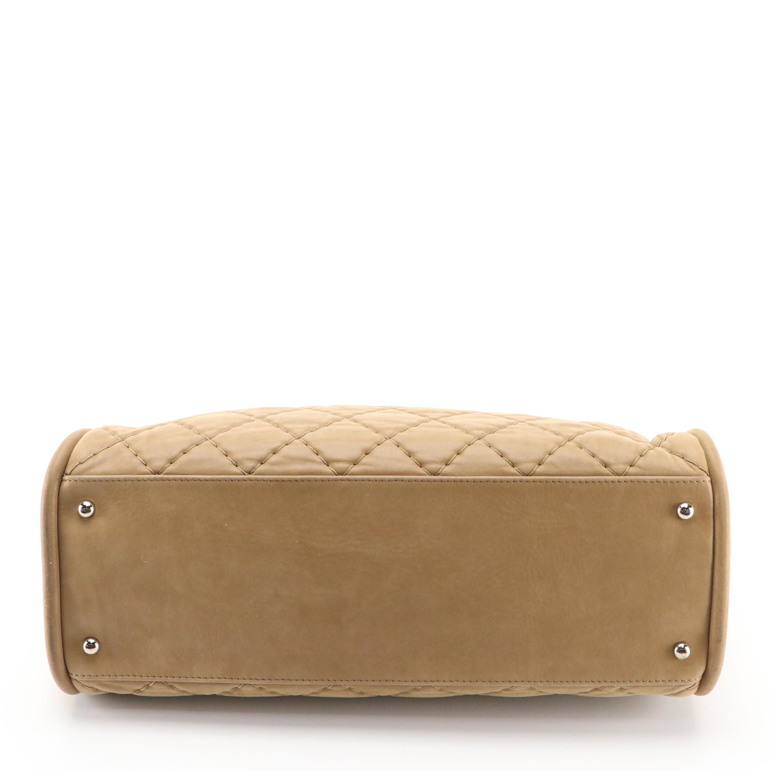 Chanel Tan Large Quilted Shoulder Bag with CC Logo and Interwoven Chain Strap