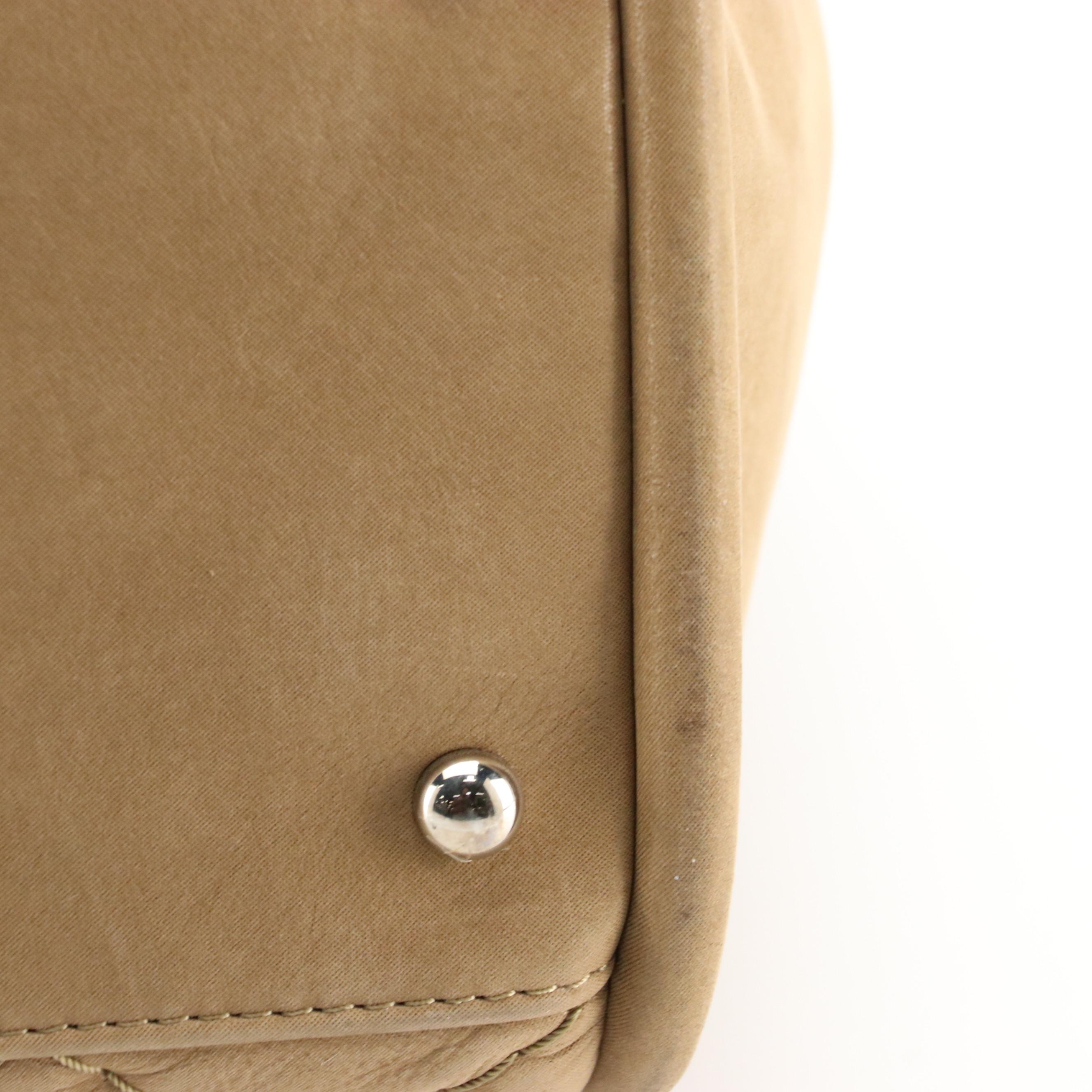 Chanel Tan Large Quilted Shoulder Bag with CC Logo and Interwoven Chain Strap