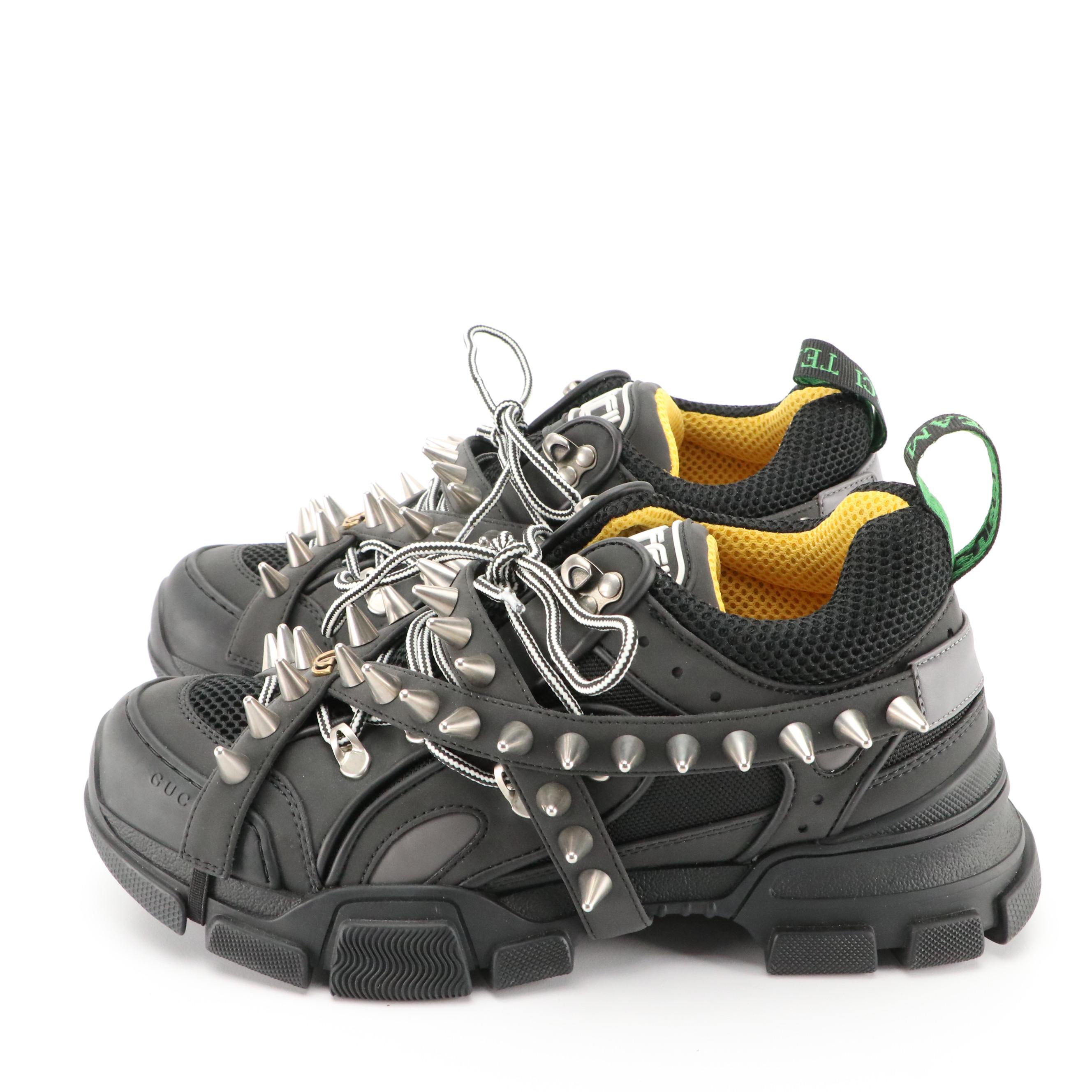 Men's Gucci Black Flashtrek Spike Stud Embellished Lace-Up Sneakers