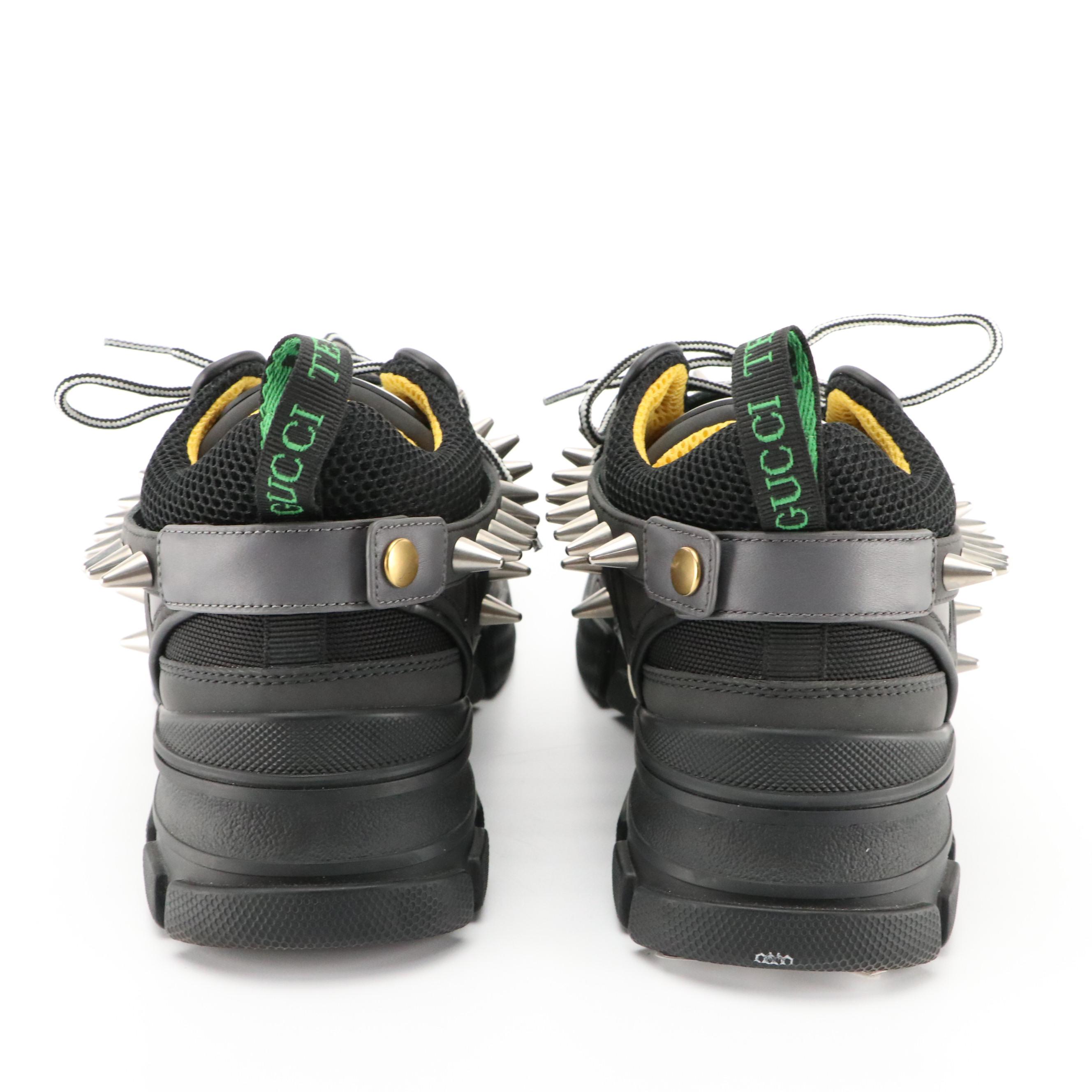Men's Gucci Black Flashtrek Spike Stud Embellished Lace-Up Sneakers