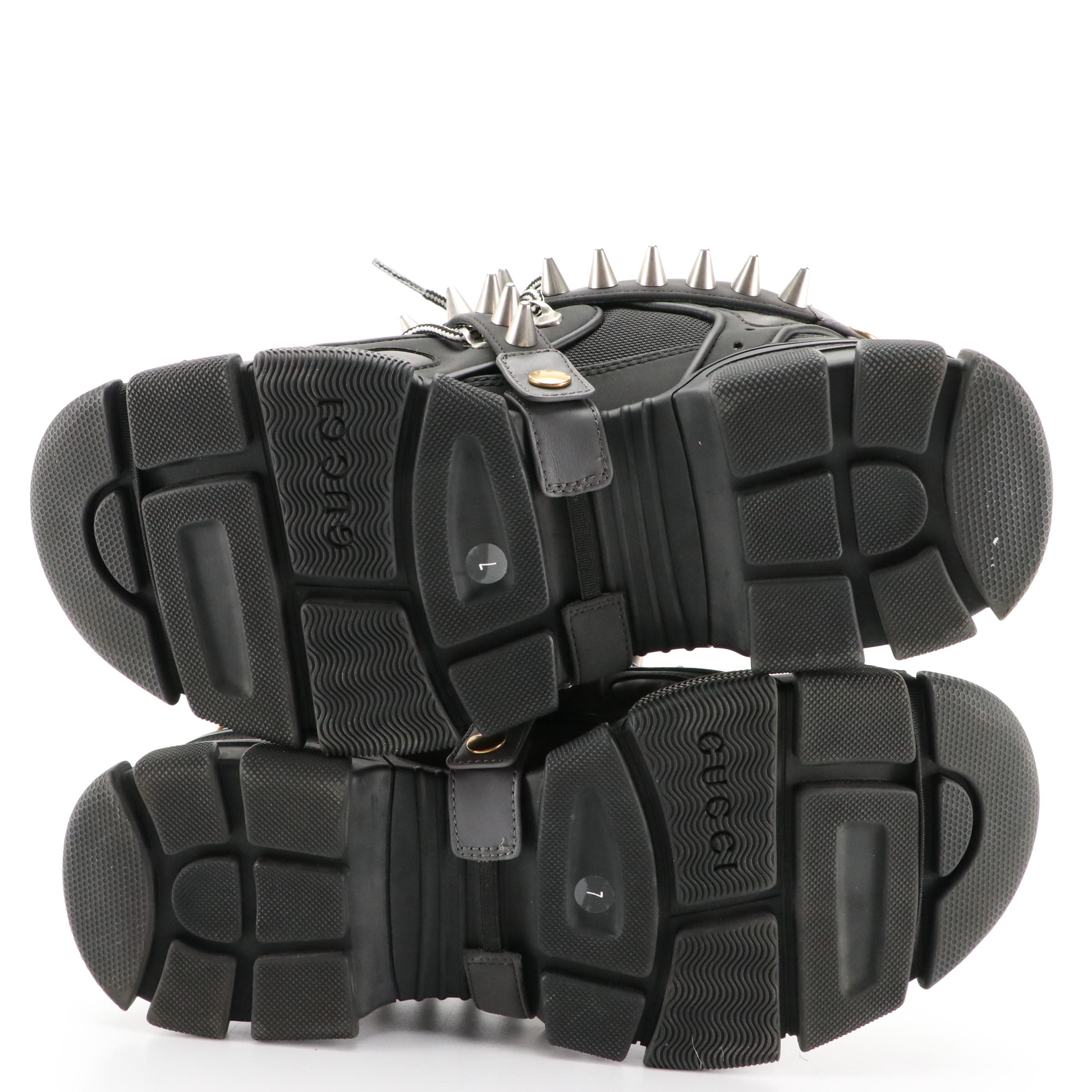 Men's Gucci Black Flashtrek Spike Stud Embellished Lace-Up Sneakers