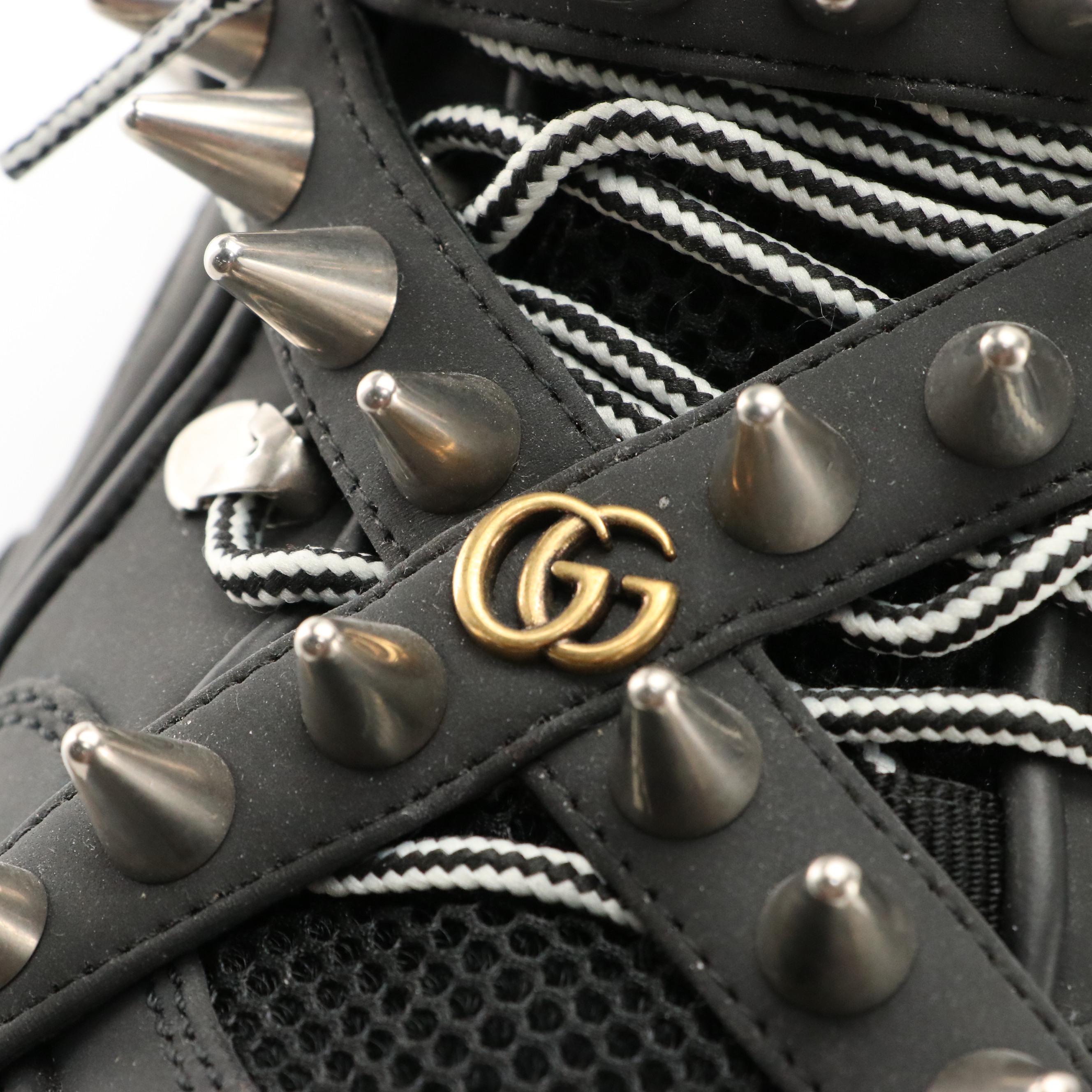 Men's Gucci Black Flashtrek Spike Stud Embellished Lace-Up Sneakers