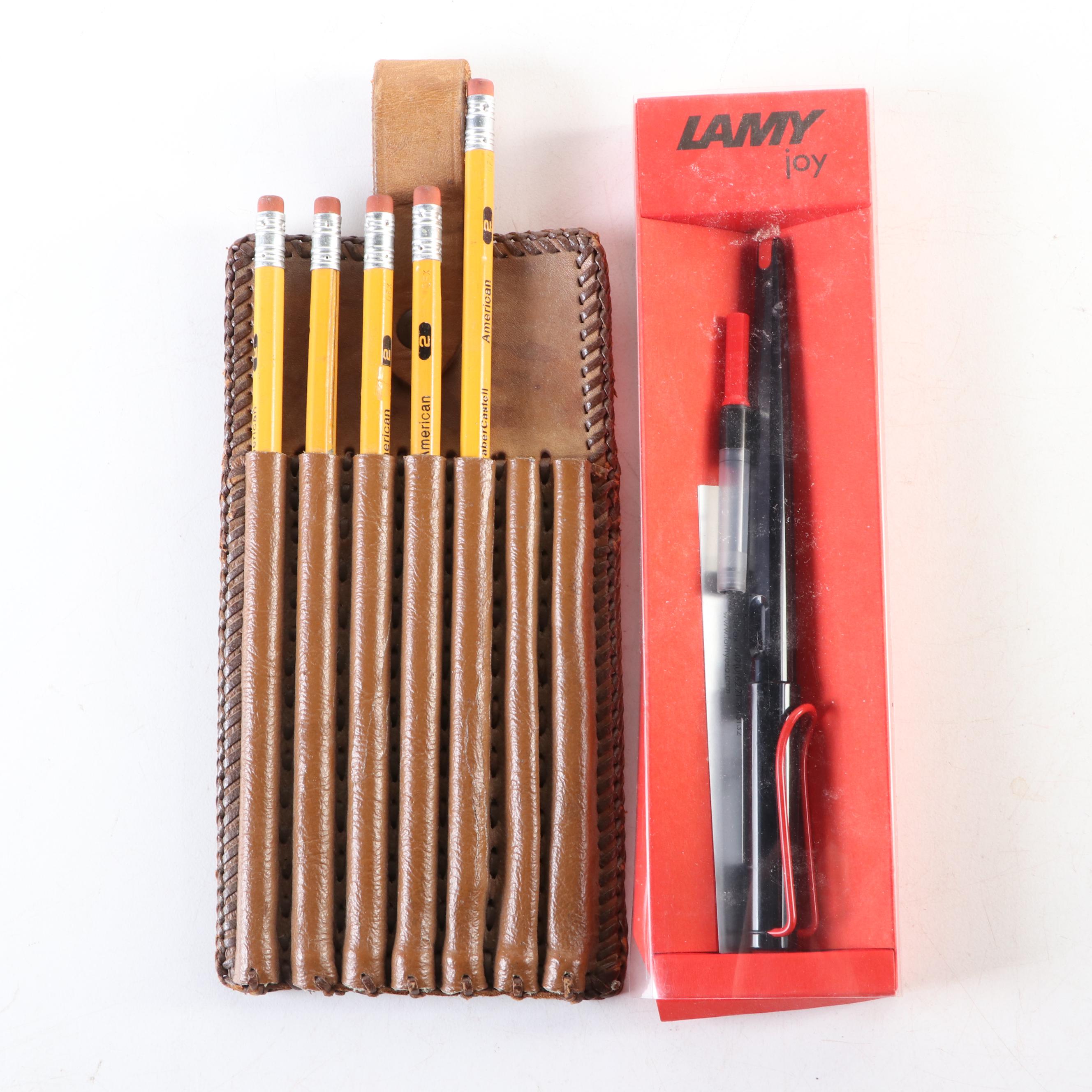 FaberCastell Pencils, Leather Pencil Holder with Paperclips, Staples and More EBTH