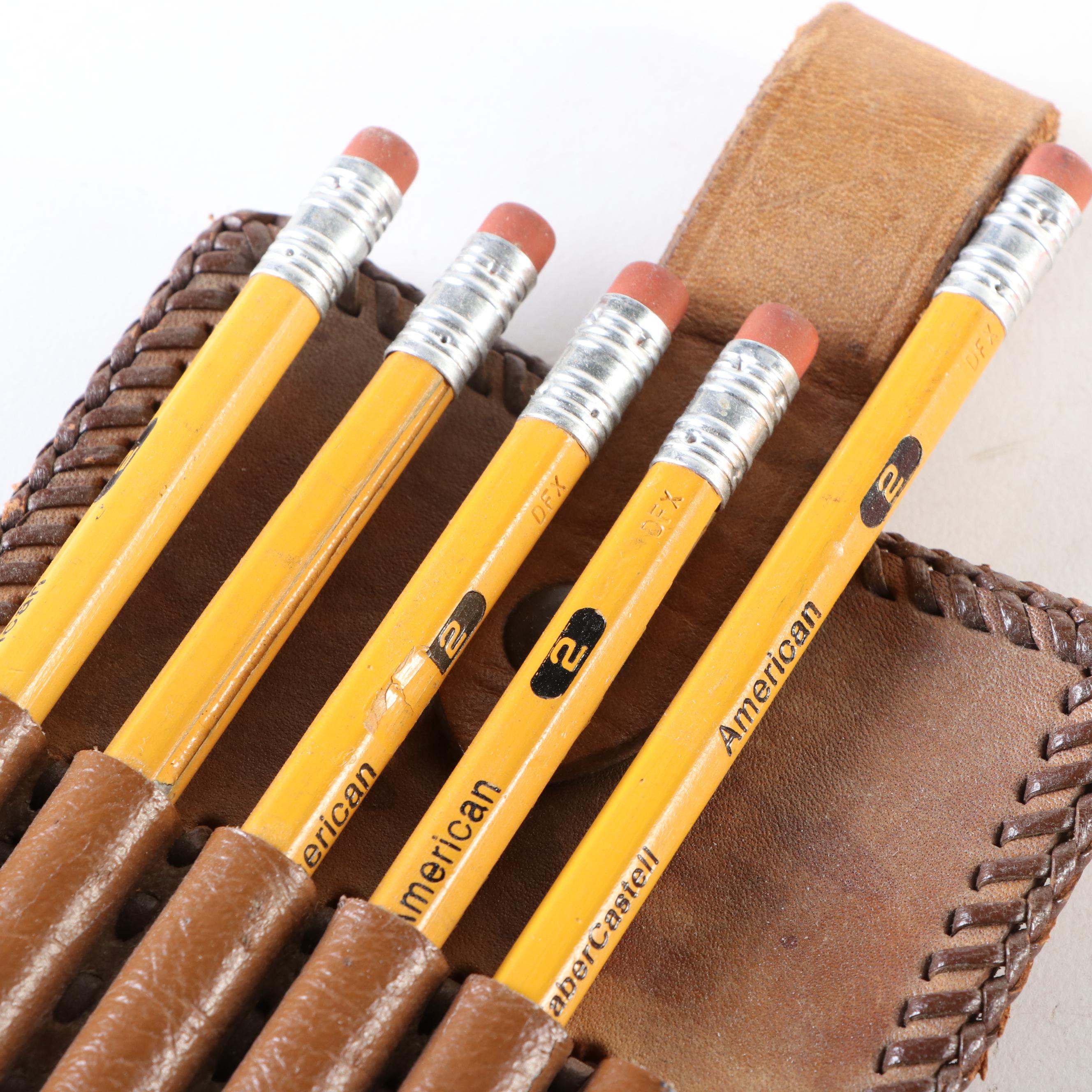 FaberCastell Pencils, Leather Pencil Holder with Paperclips, Staples and More