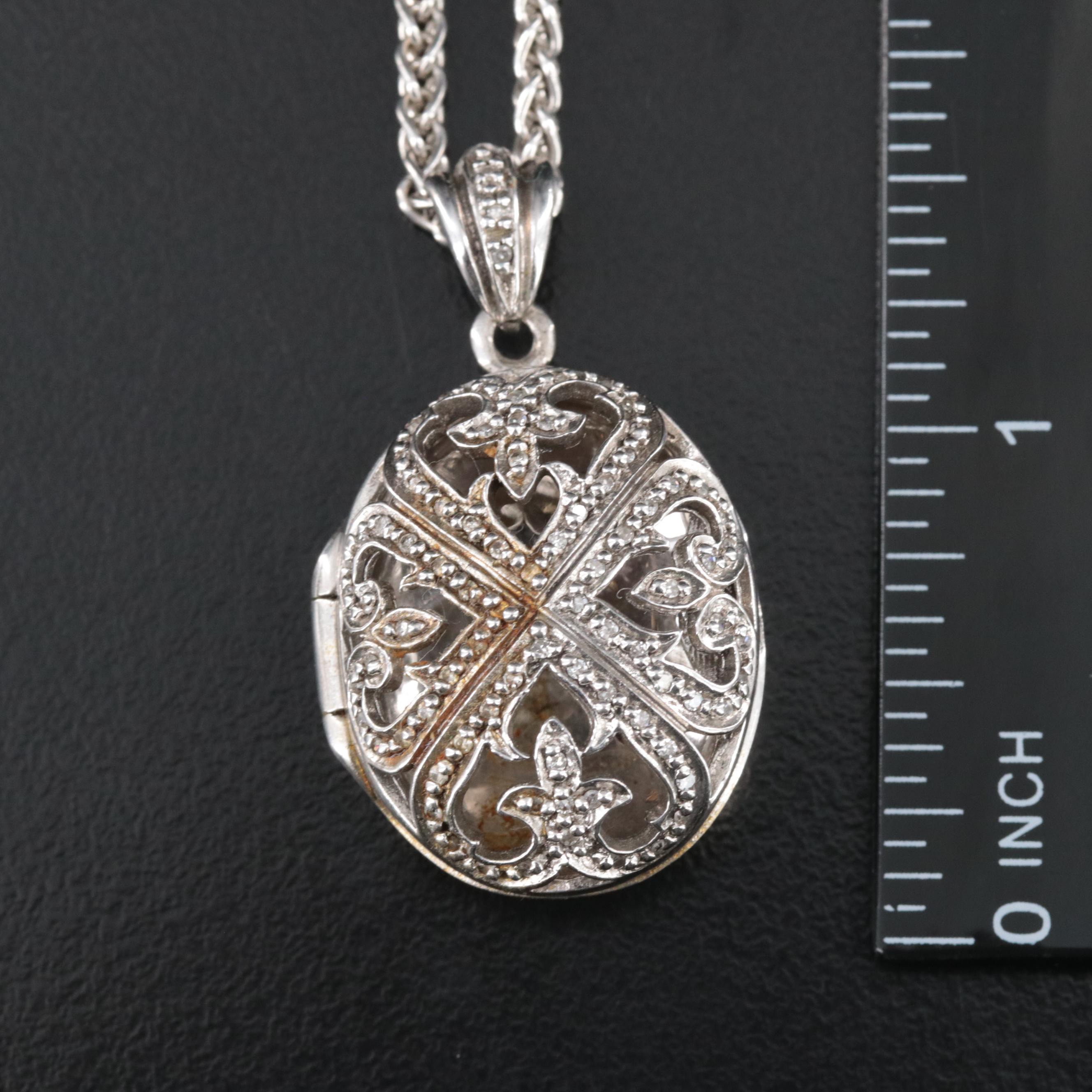 Sterling Graduated Link Necklace, Locket Necklace and Diamond Bracelet