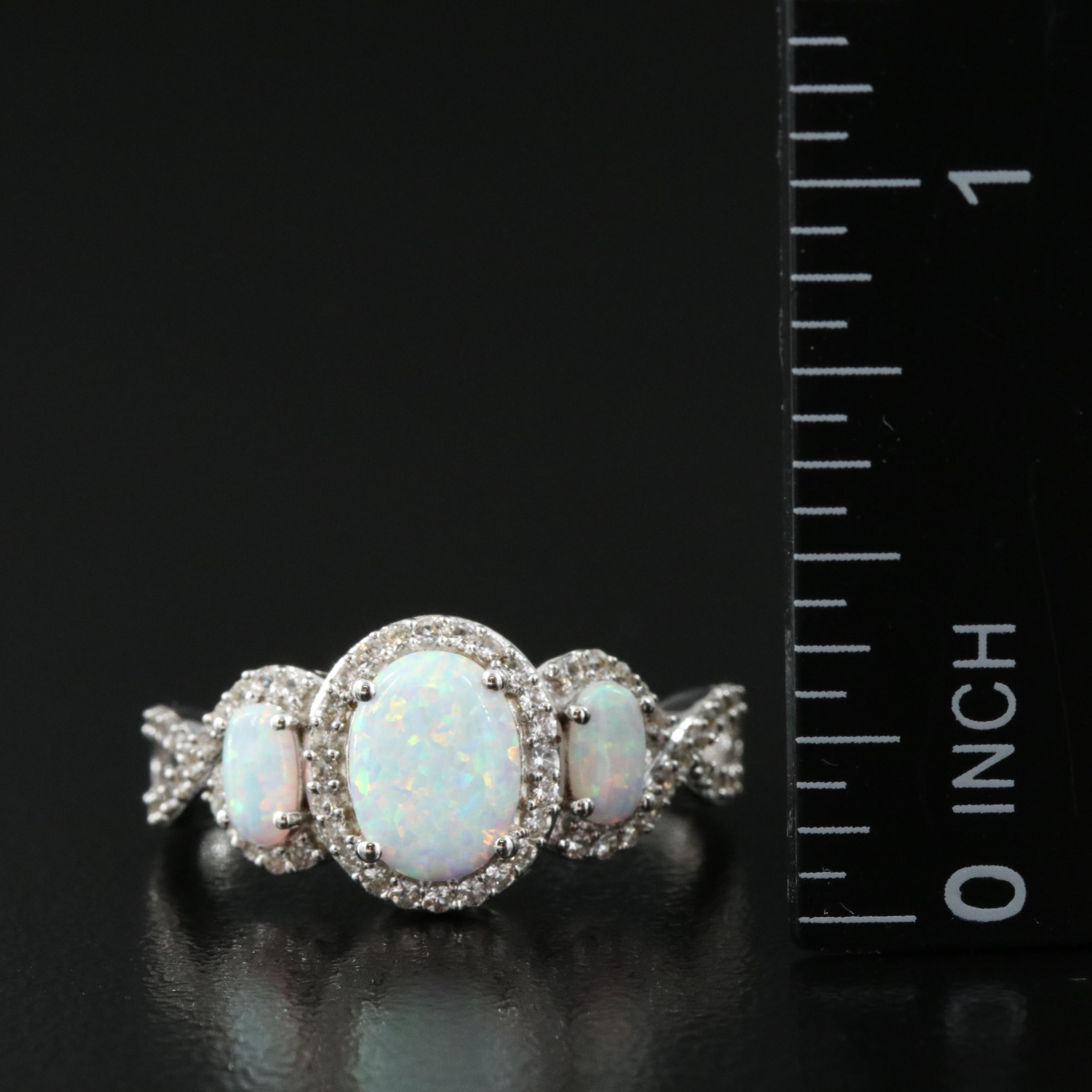 Sterling Opal and Sapphire Ring