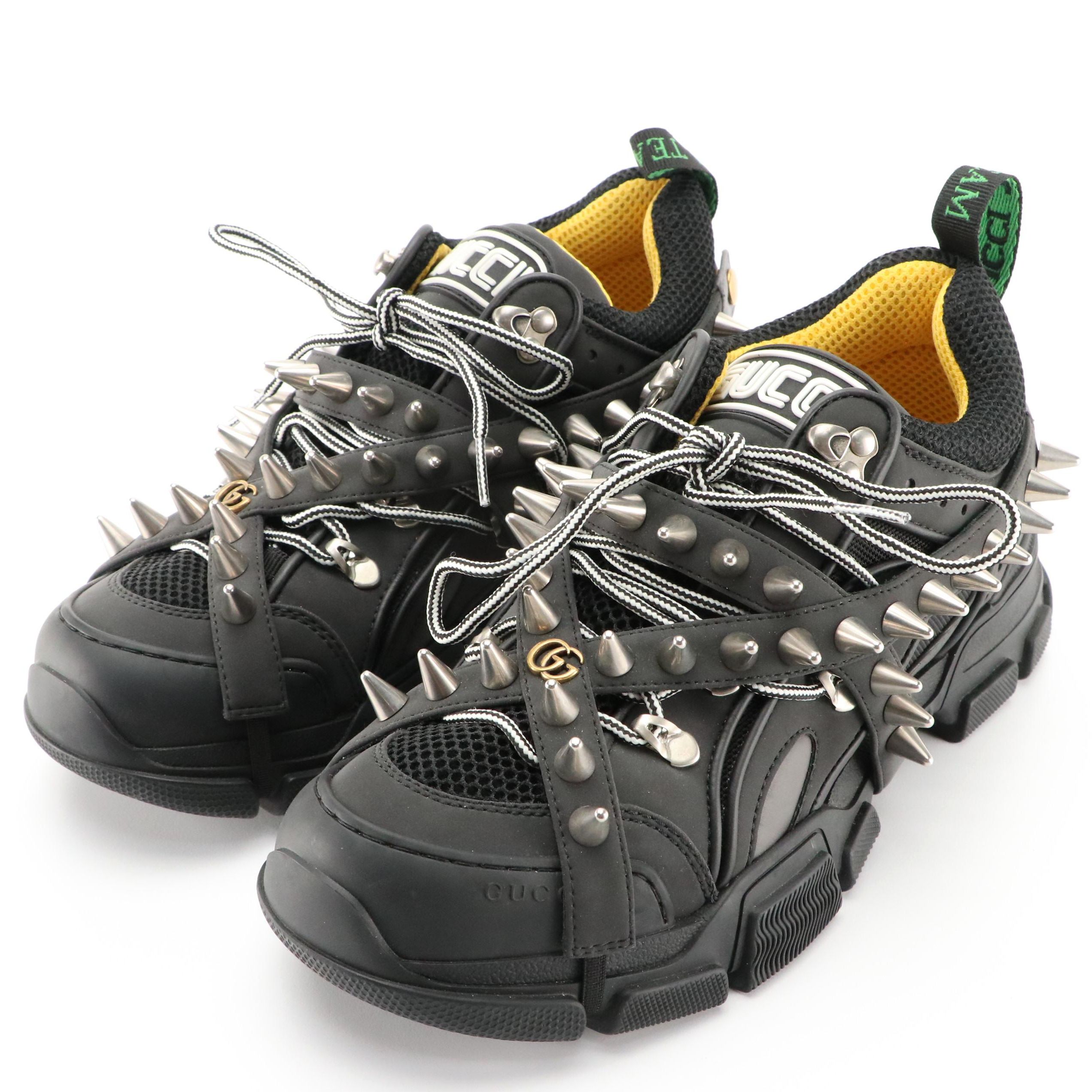 Men's Gucci Black Flashtrek Spike Stud Embellished Lace-Up Sneakers