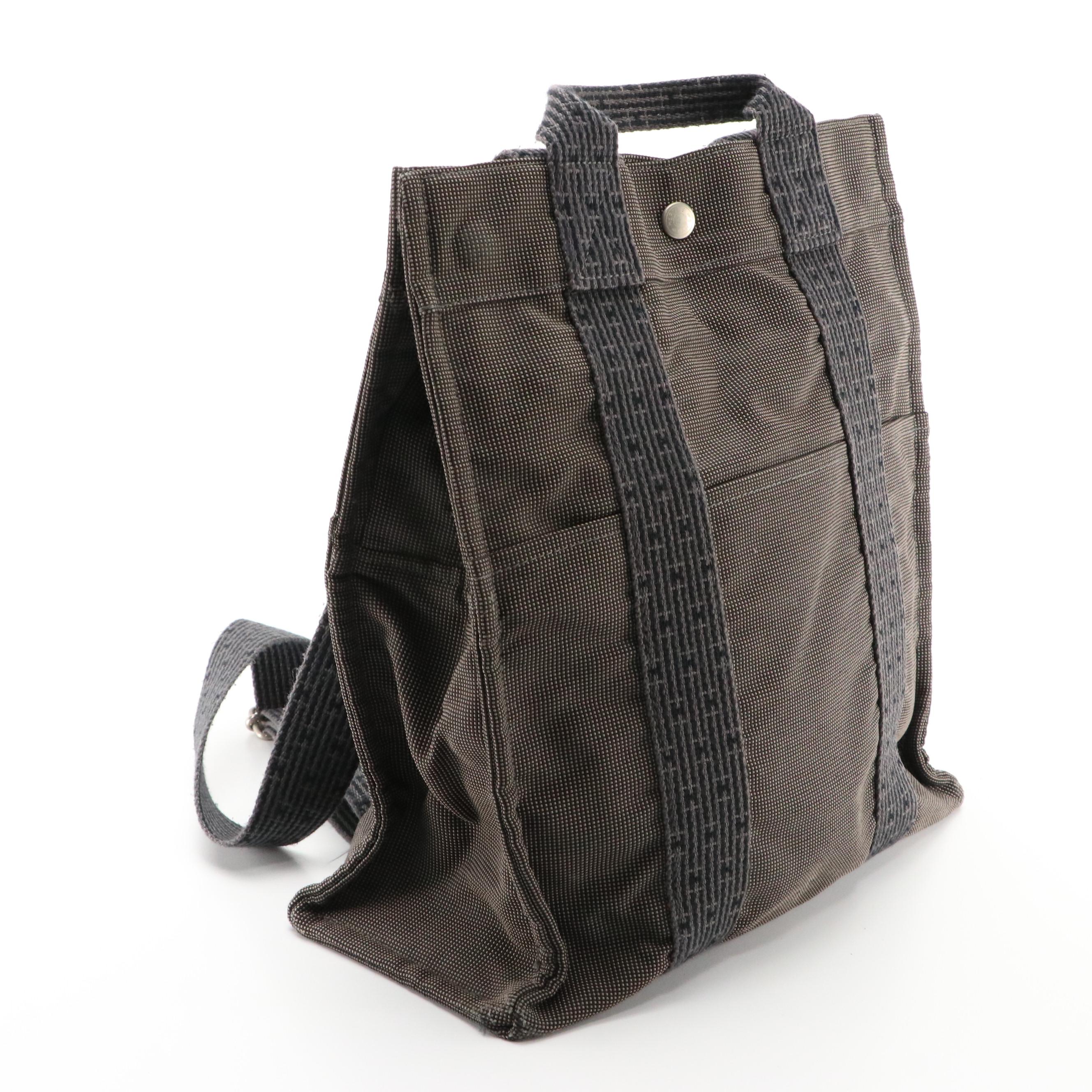 Hermès Herline Backpack Tote in Black and Grey Nylon Canvas