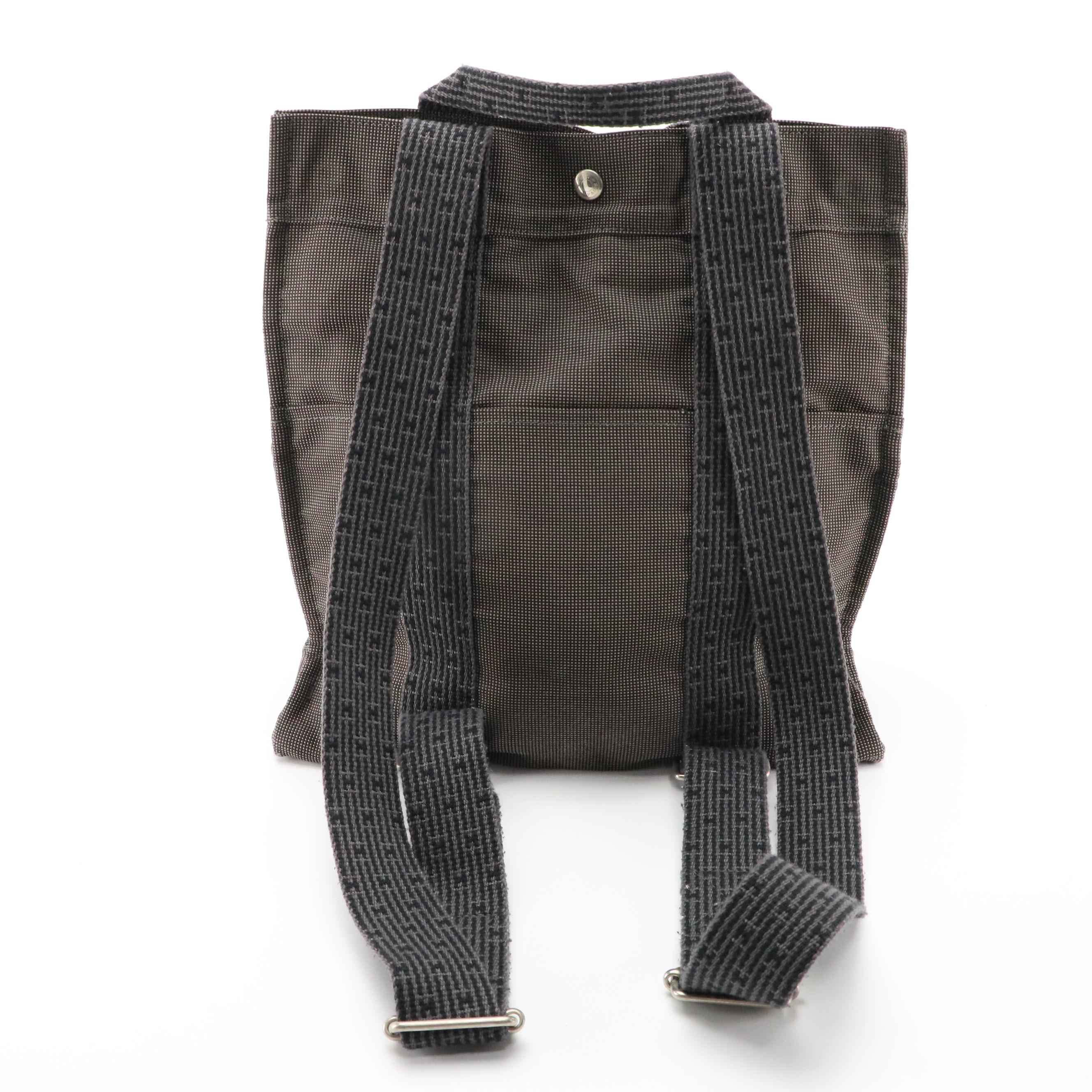 Hermès Herline Backpack Tote in Black and Grey Nylon Canvas