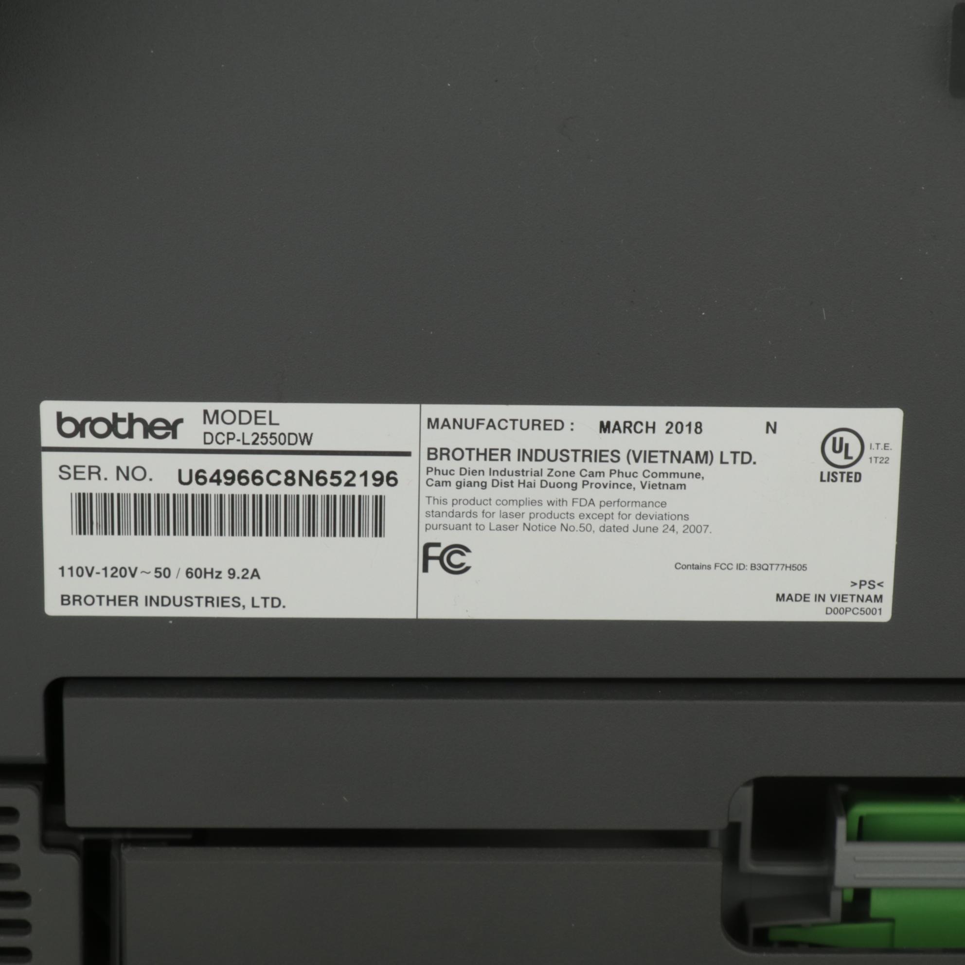 Brother DCPL2550DW Monochrome Wireless Multi-Function Printer, 2018