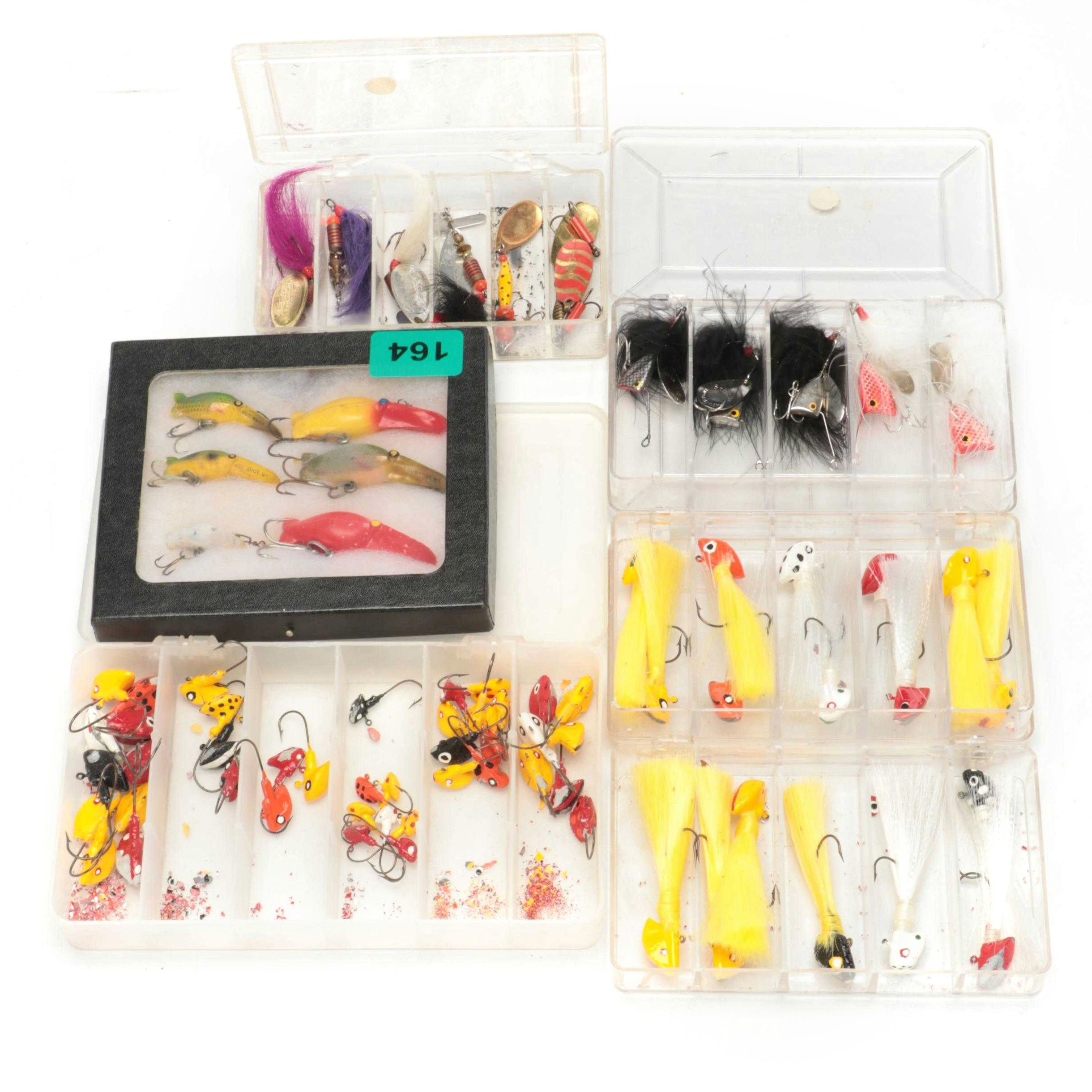Hot-Shot M5 and Other Fishing Lures and Flies in Clear Tackle Boxes