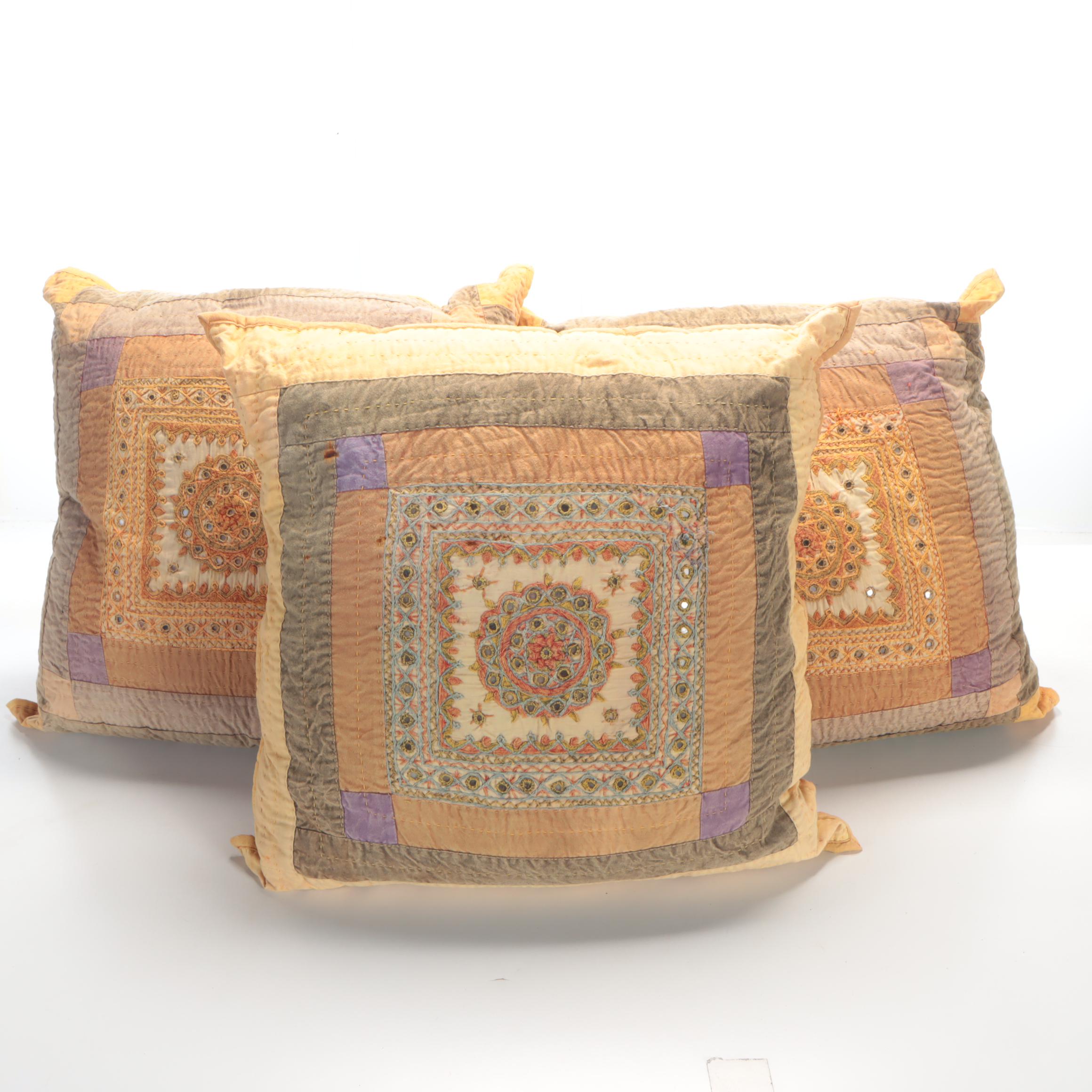 Kantha Fabric Pillows with Shisha Mirror Work Embroidery