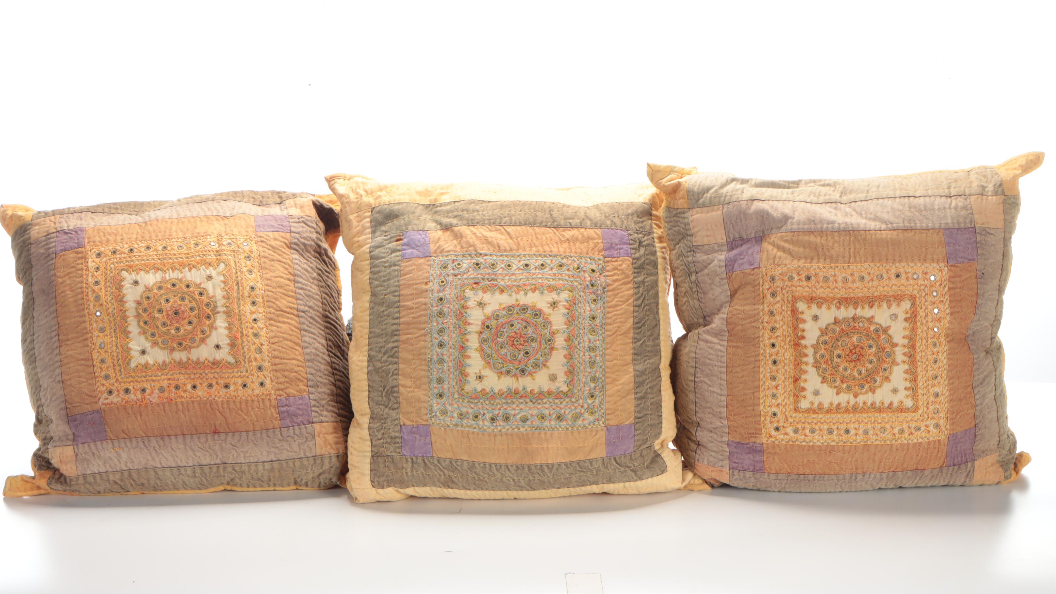 Kantha Fabric Pillows with Shisha Mirror Work Embroidery