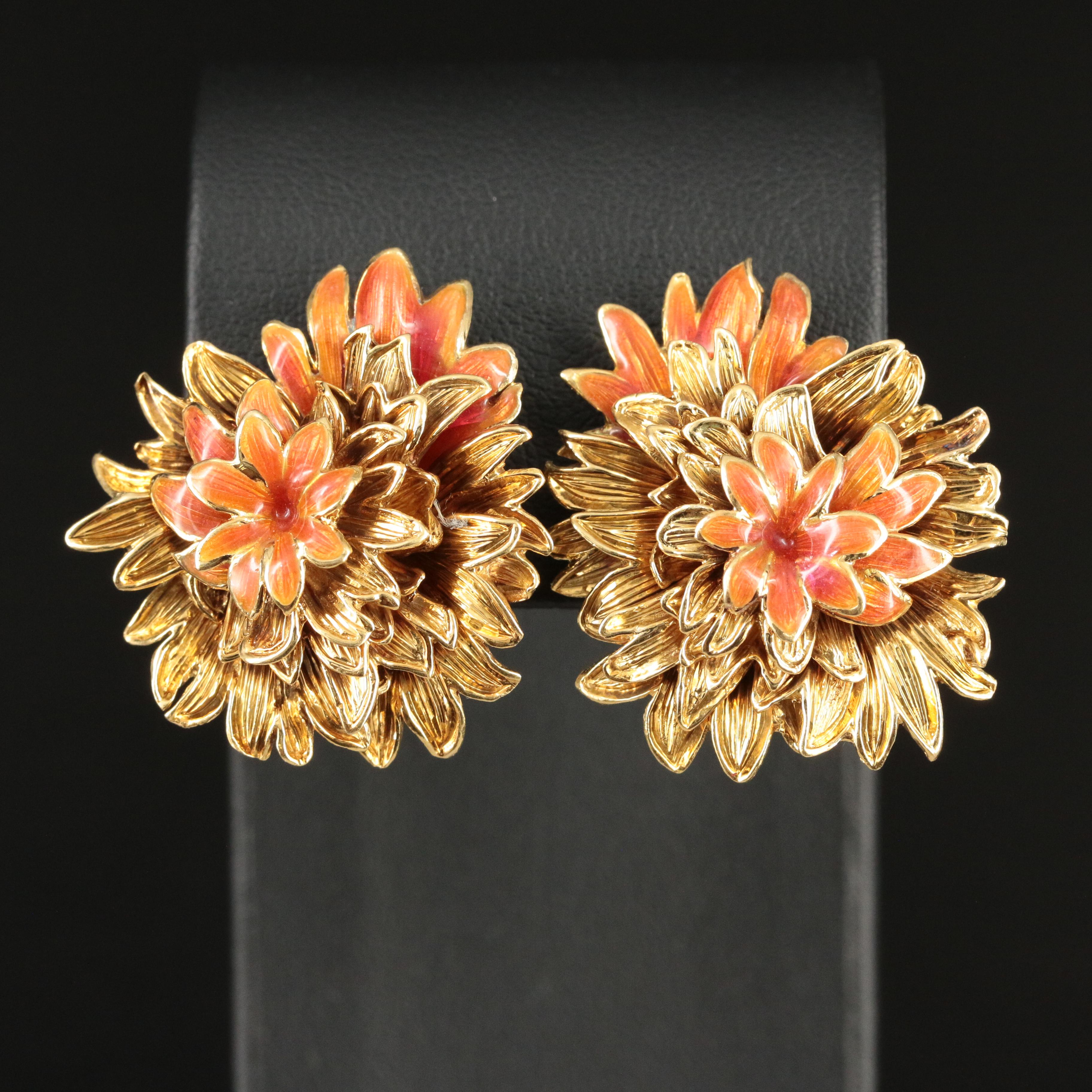 Tiffany & Co. 18K Enamel Flower Earrings