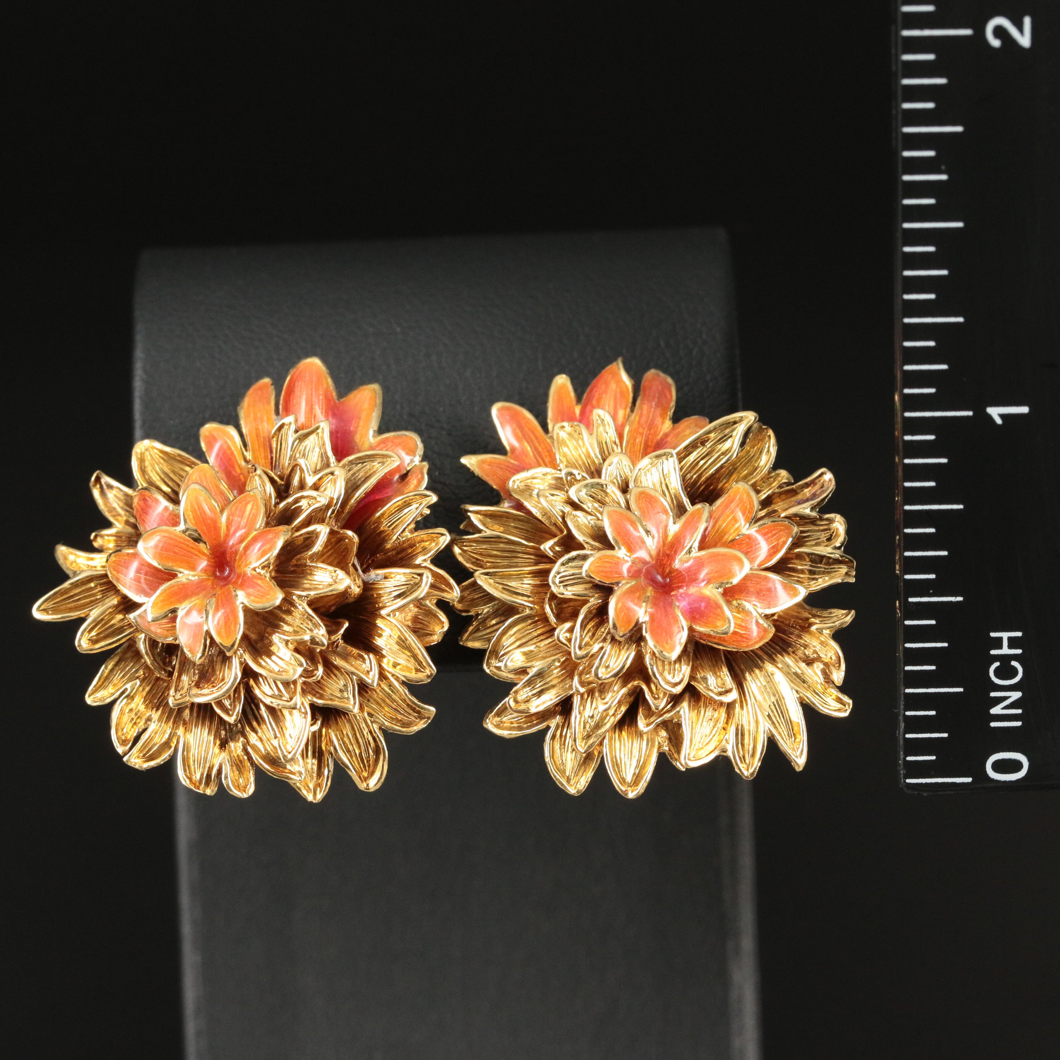 Tiffany & Co. 18K Enamel Flower Earrings
