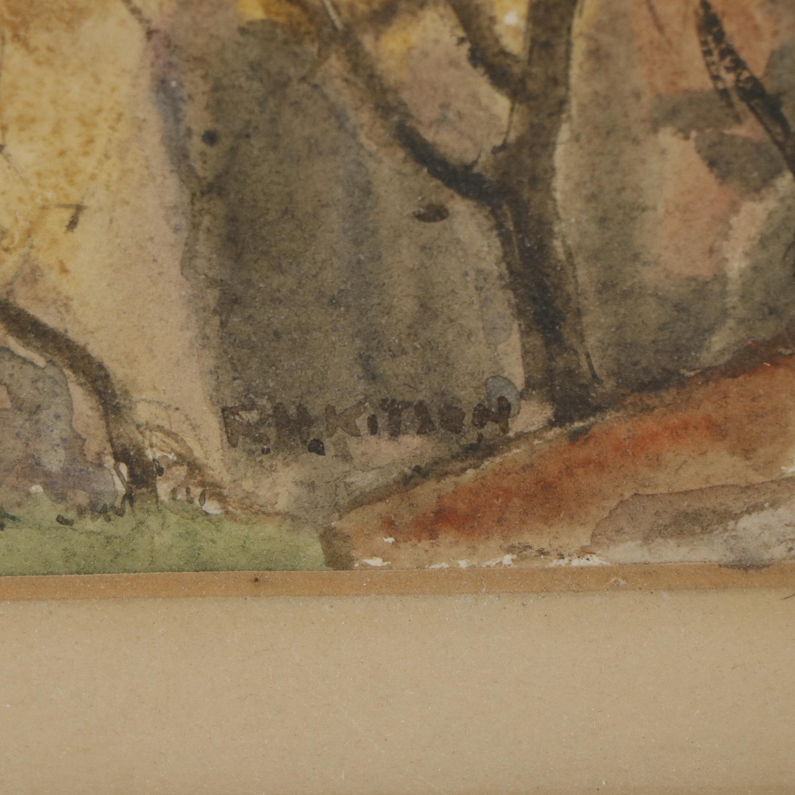 Robert Hawthorne Kitson Watercolor Painting of Castle Overlooking the Sea