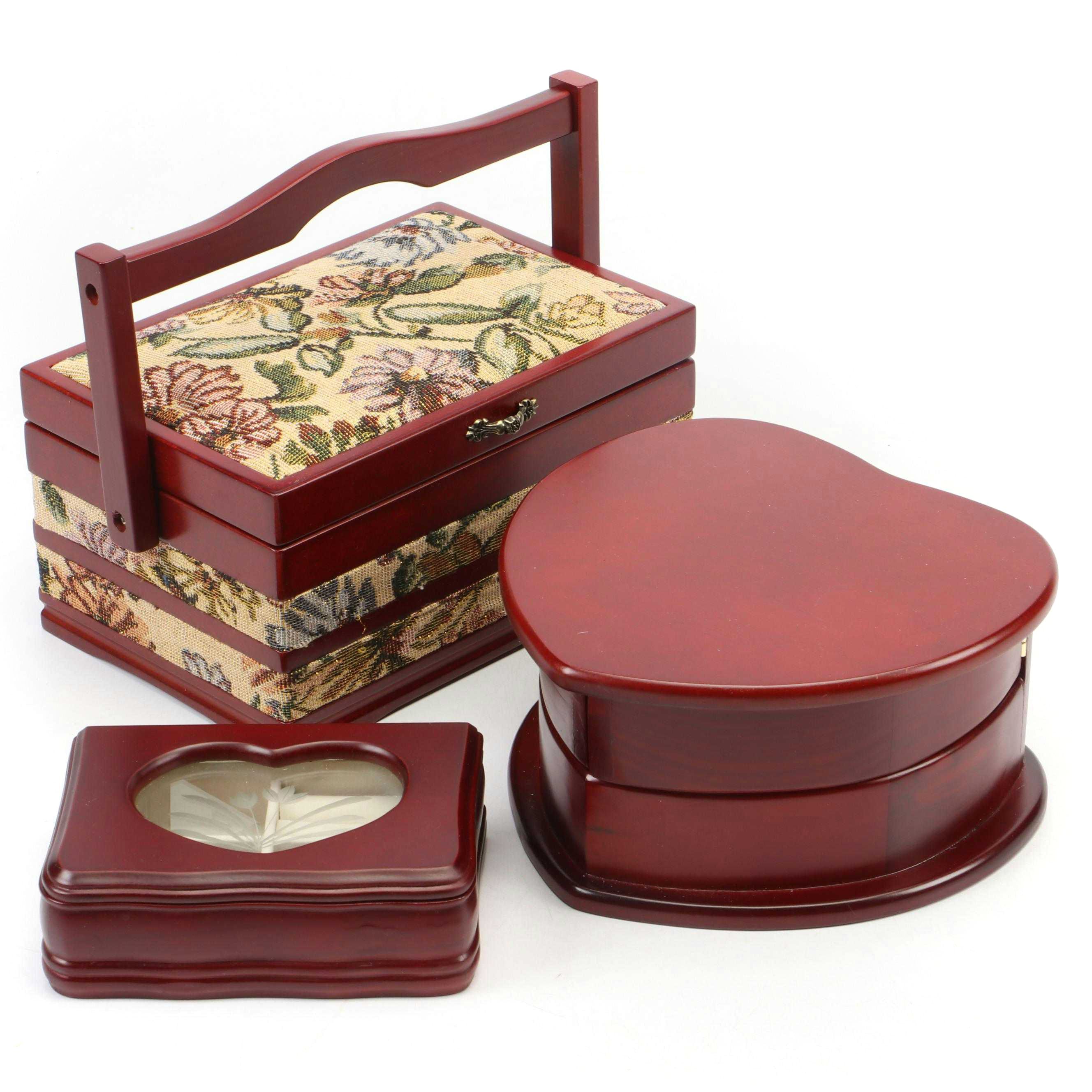 Contemporary Cherry Finish Wood Jewelry Boxes
