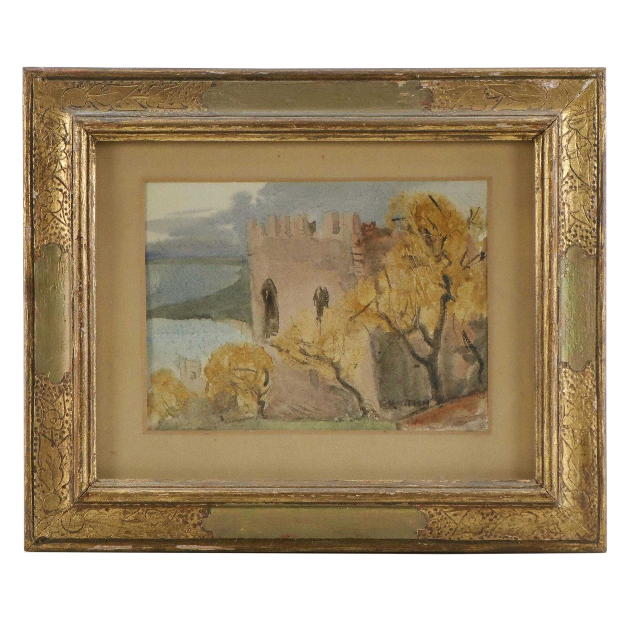 Robert Hawthorne Kitson Watercolor Painting of Castle Overlooking the Sea