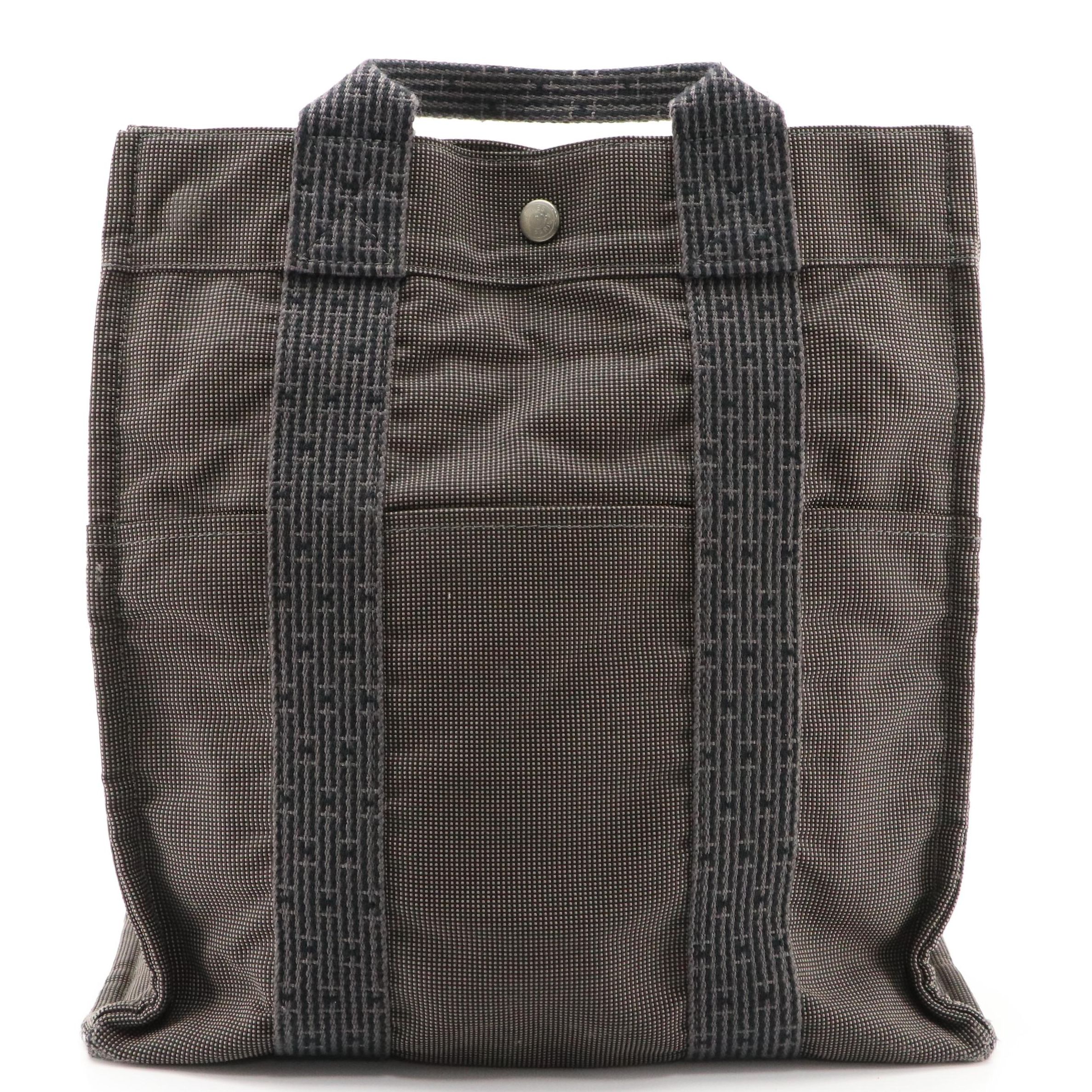 Hermès Herline Backpack Tote in Black and Grey Nylon Canvas