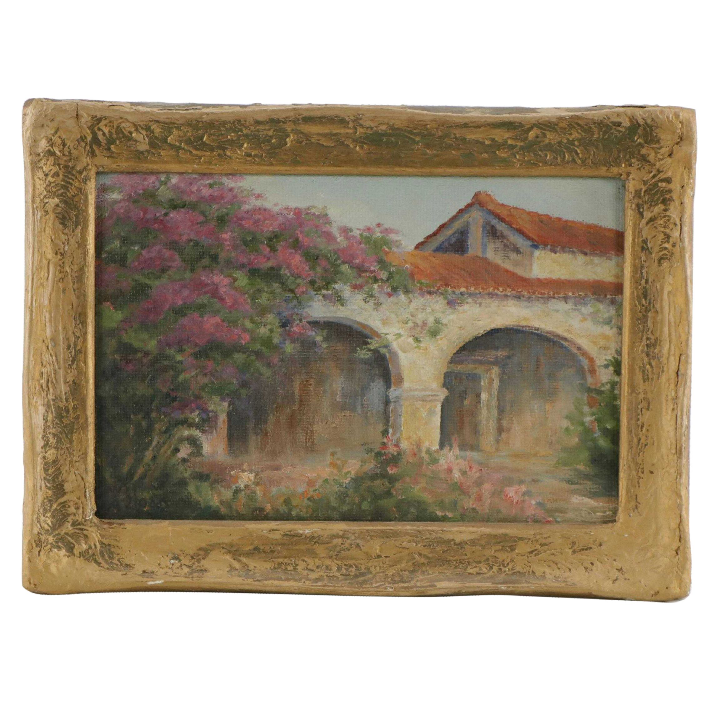 W.A. Sloan Garden Landscape Oil Painting, Early 20th Century