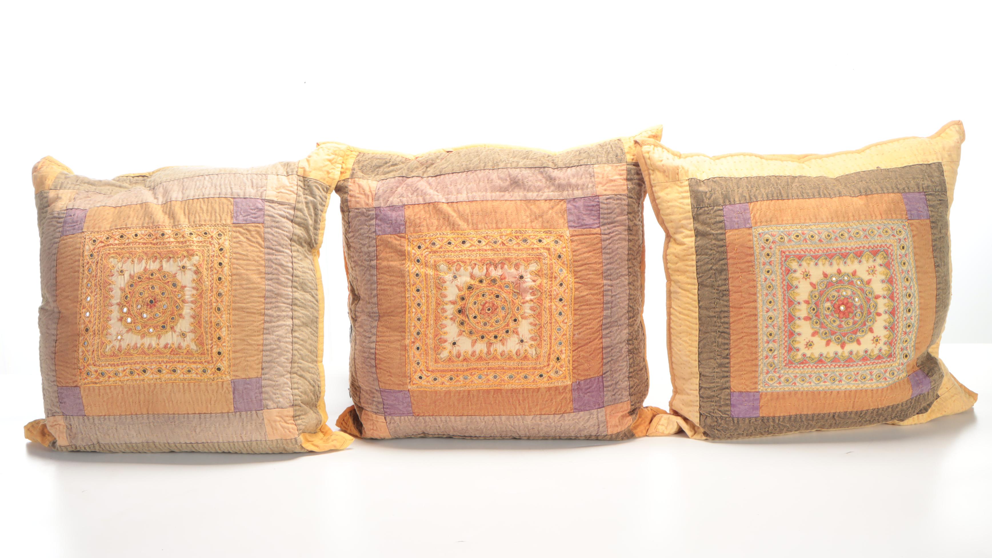 Kantha Fabric Pillows with Shisha Mirror Work Embroidery