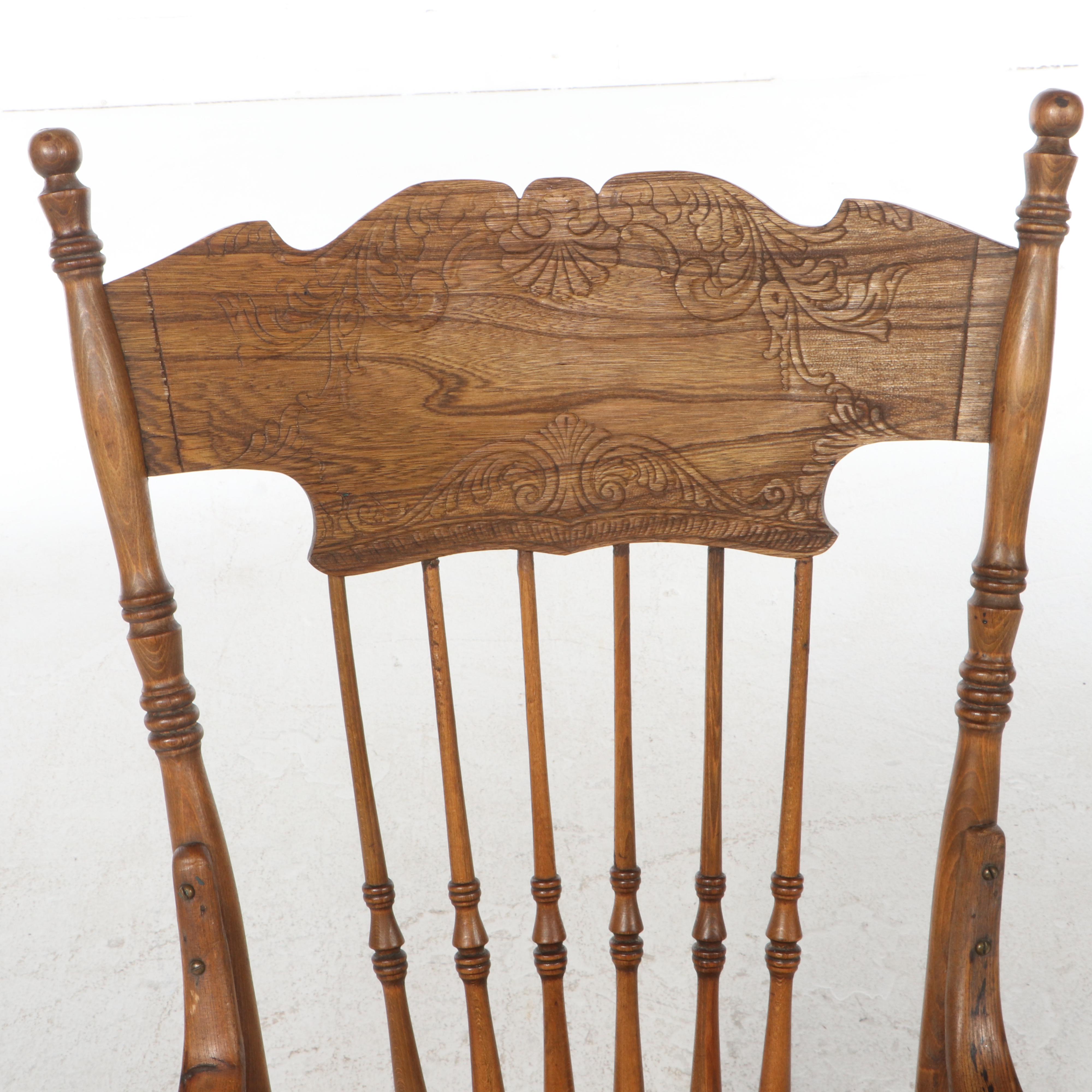 Ohio Late Victorian Ash Pressed and Spindle-Back Rocker, circa 1900