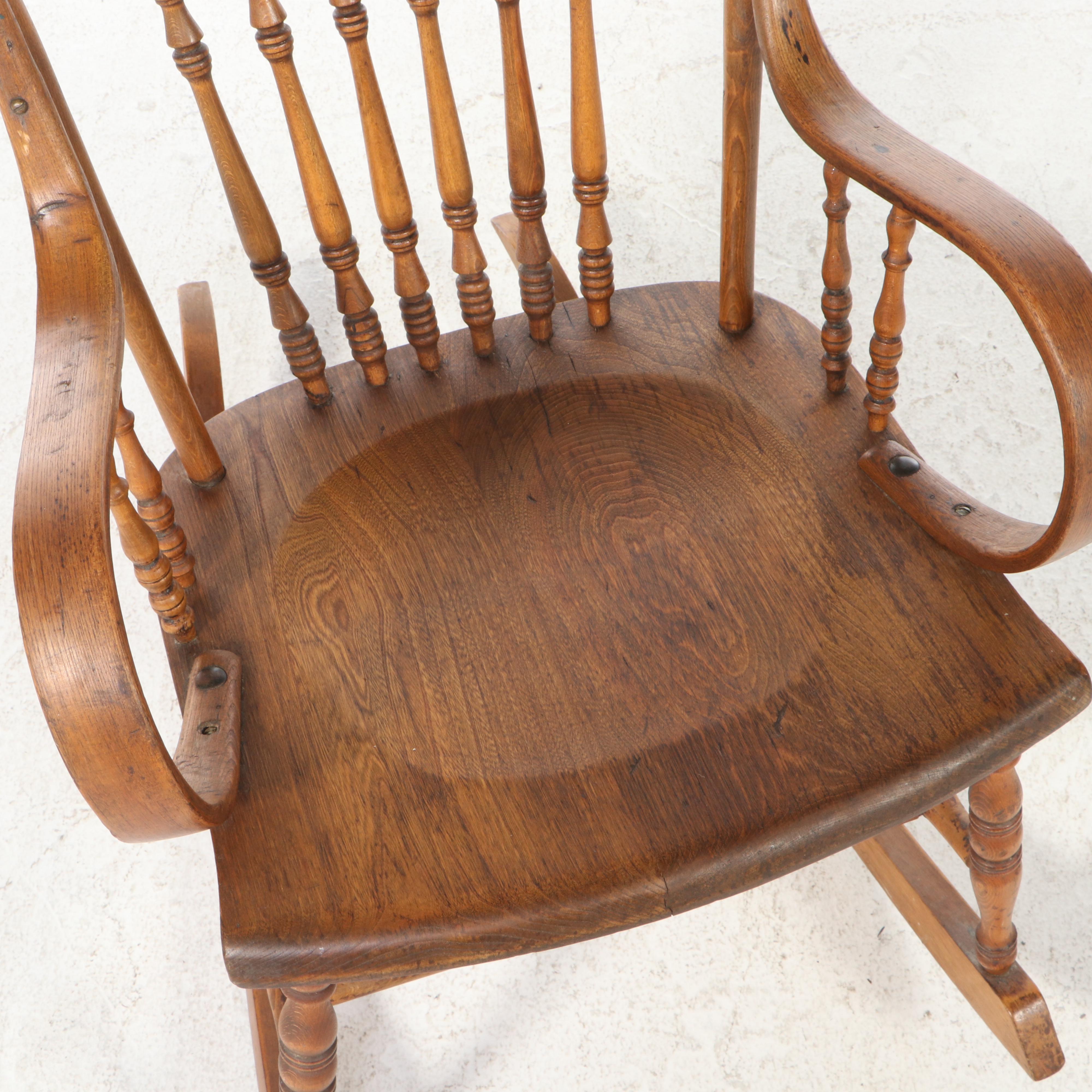 Ohio Late Victorian Ash Pressed and Spindle-Back Rocker, circa 1900