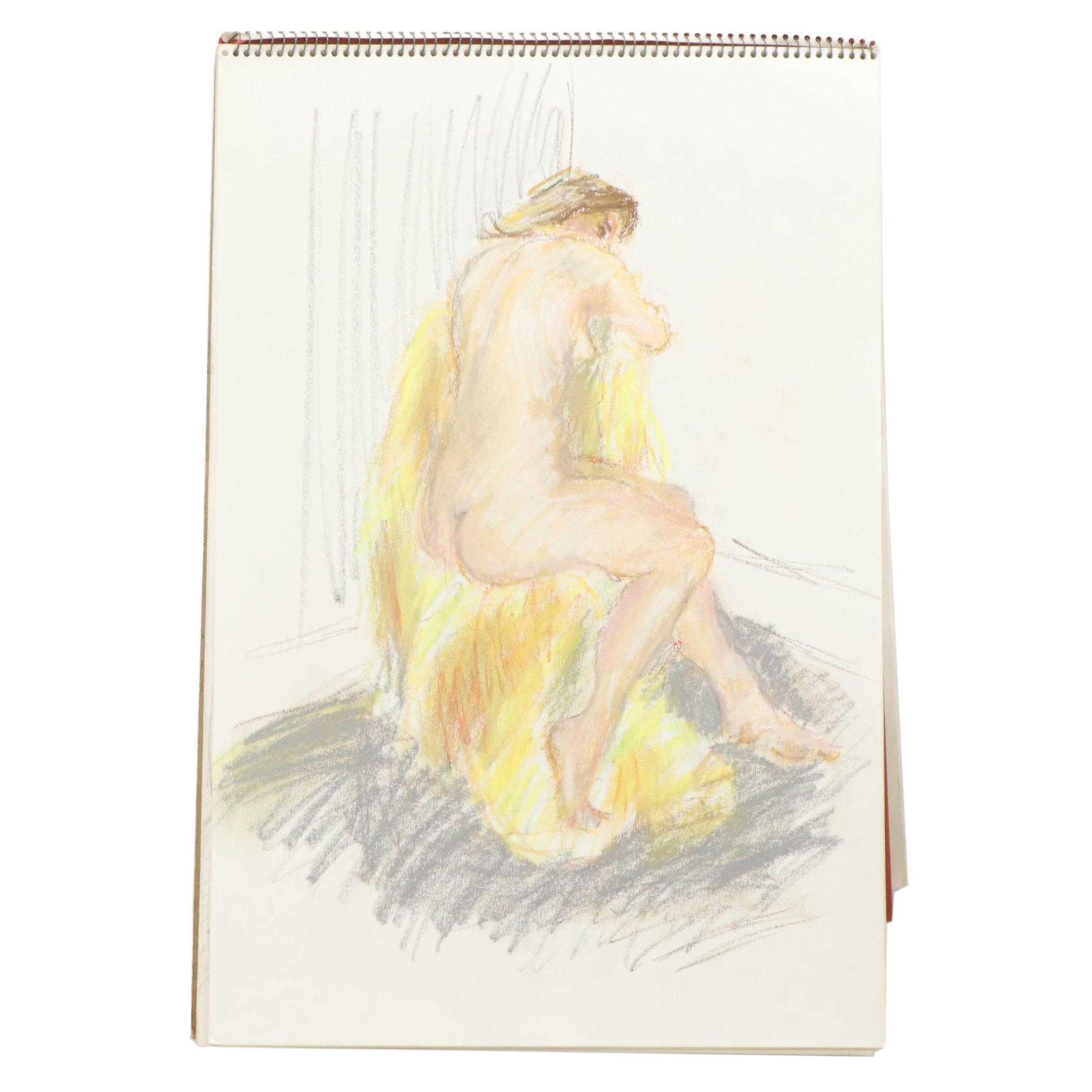 Gary Ross Sketch Pad with Drawings, Mostly Female Nude Figures in Graphite