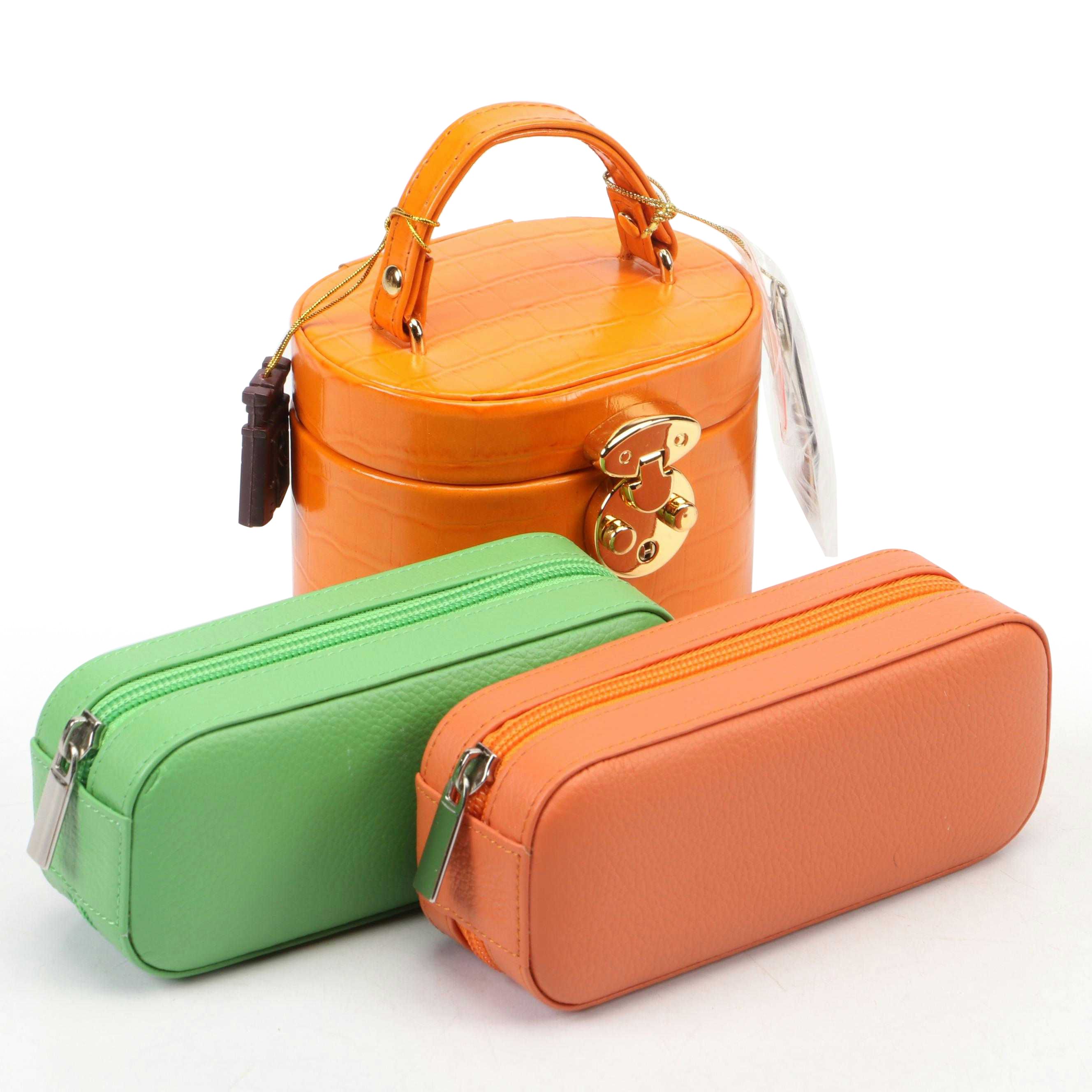 Rowallan Crocodile Embossed and Pebbled Leather Travel Jewelry Boxes