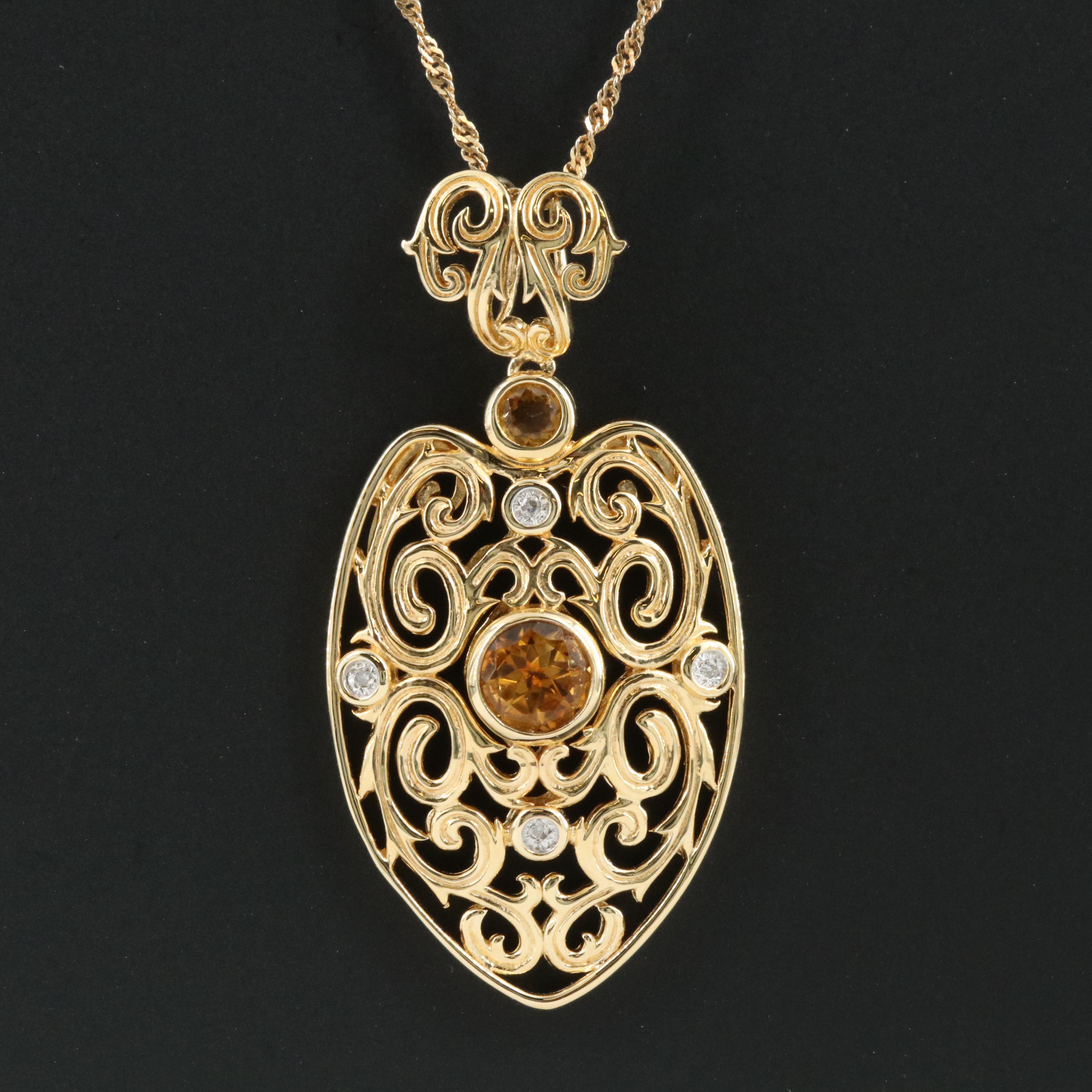 Sterling Citrine and Diamond Necklace