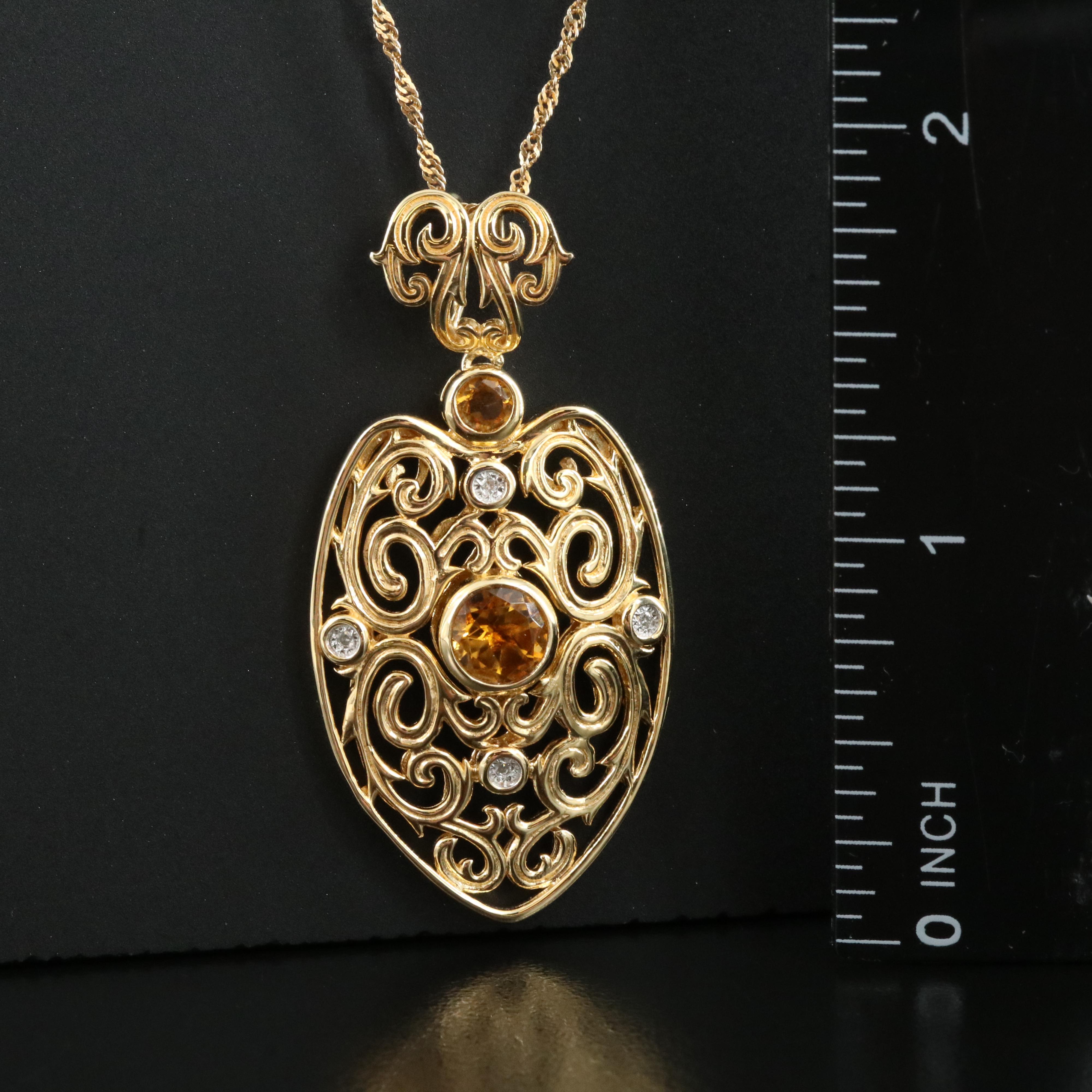 Sterling Citrine and Diamond Necklace