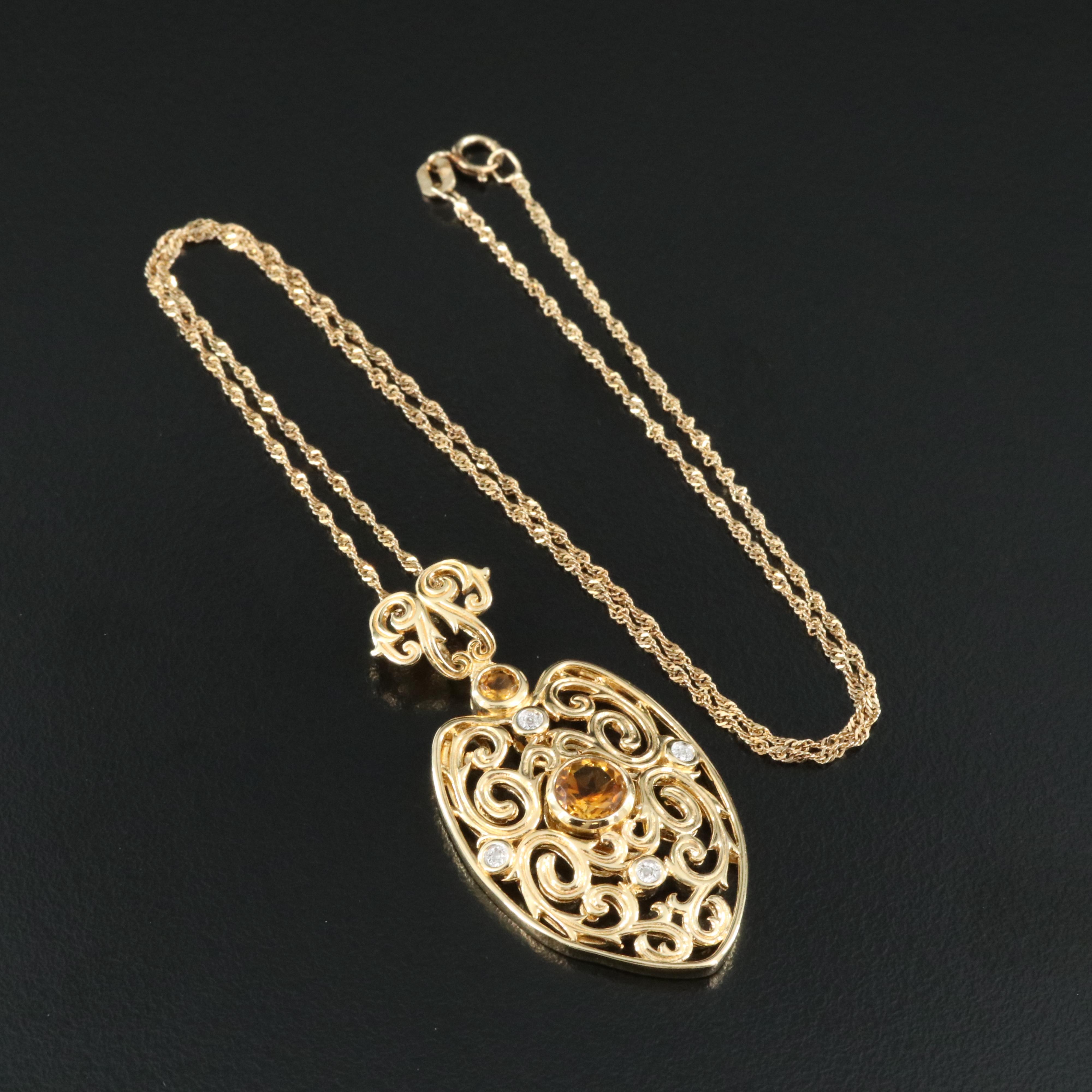 Sterling Citrine and Diamond Necklace