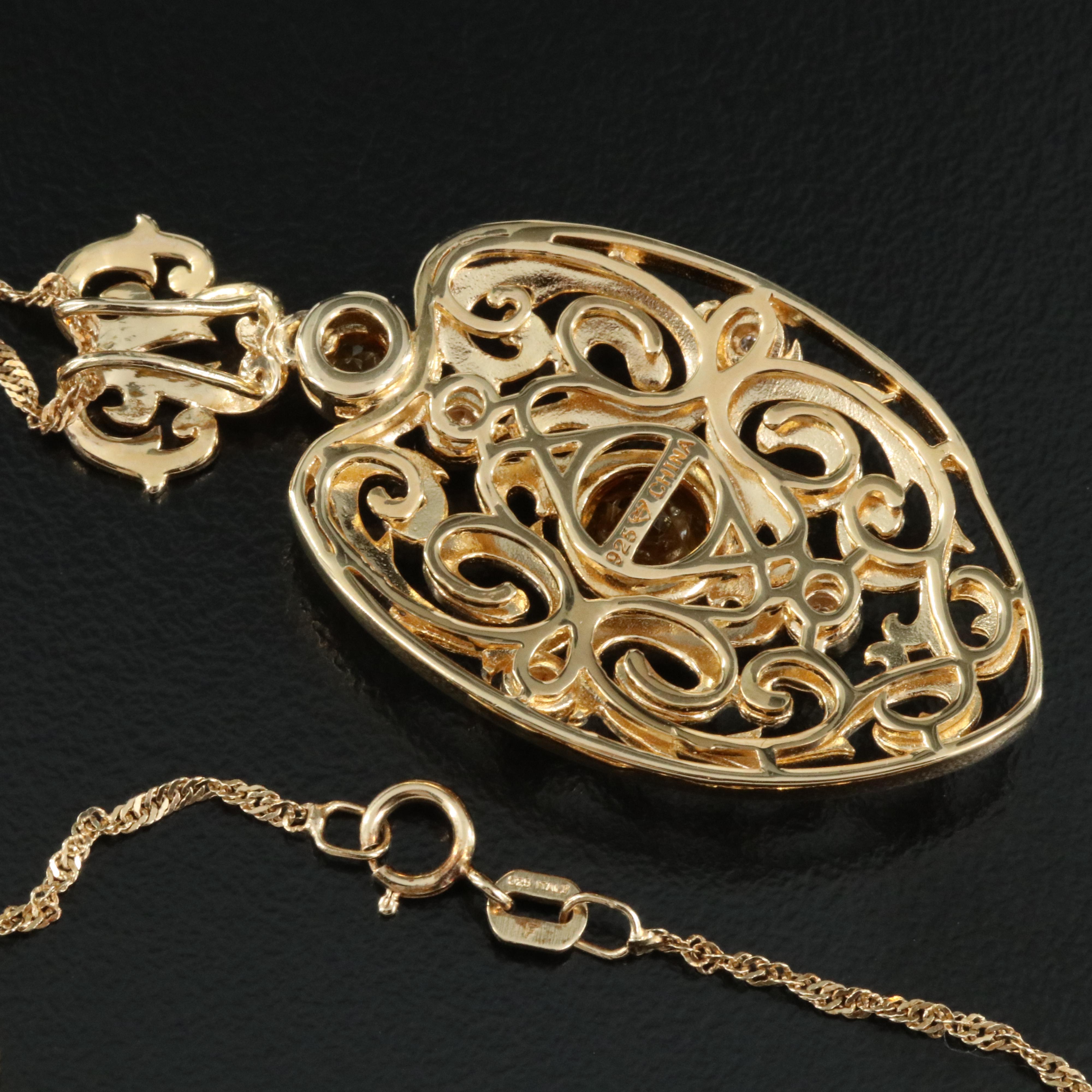 Sterling Citrine and Diamond Necklace