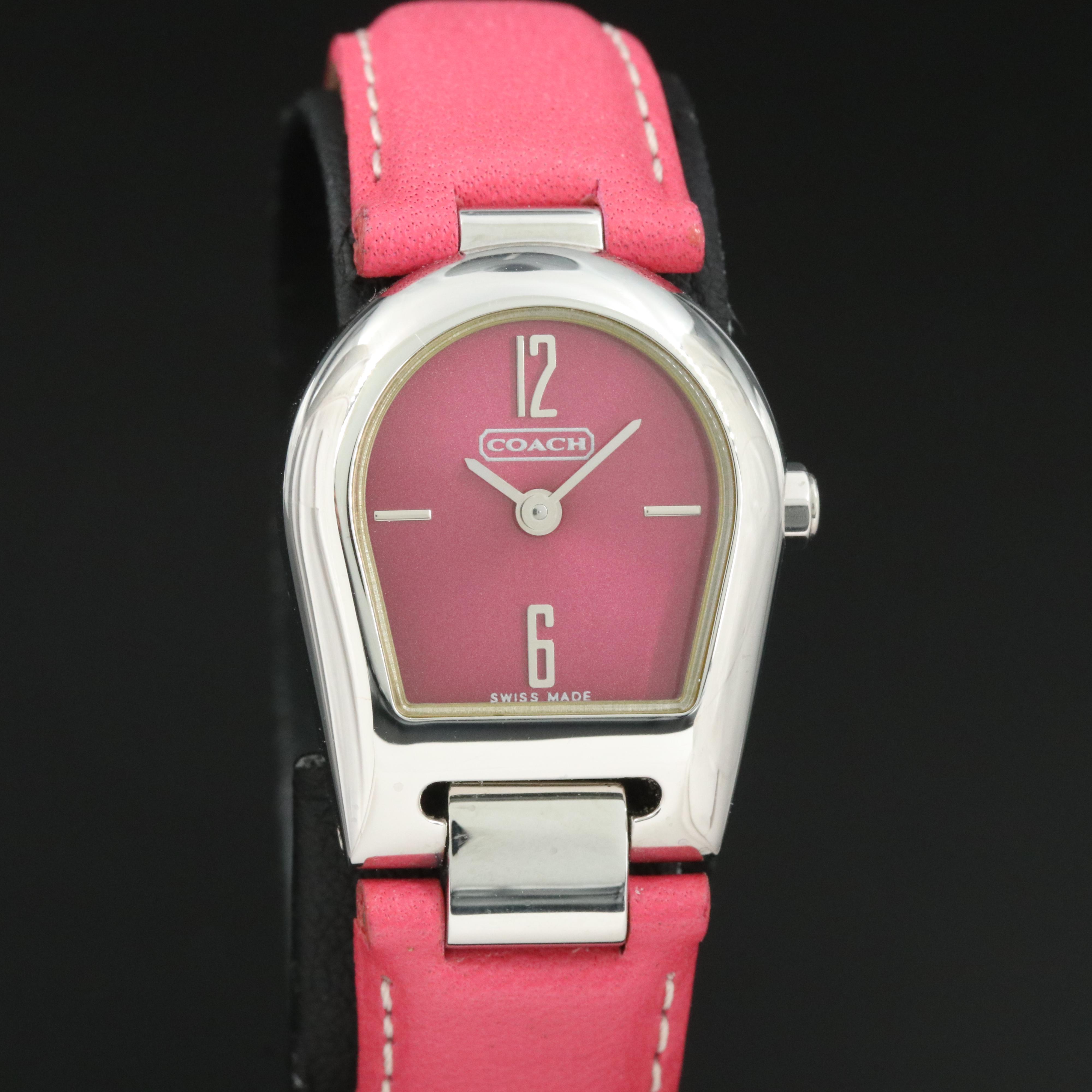 Stainless Steel Coach Horseshoe Pink Swiss Made Watch