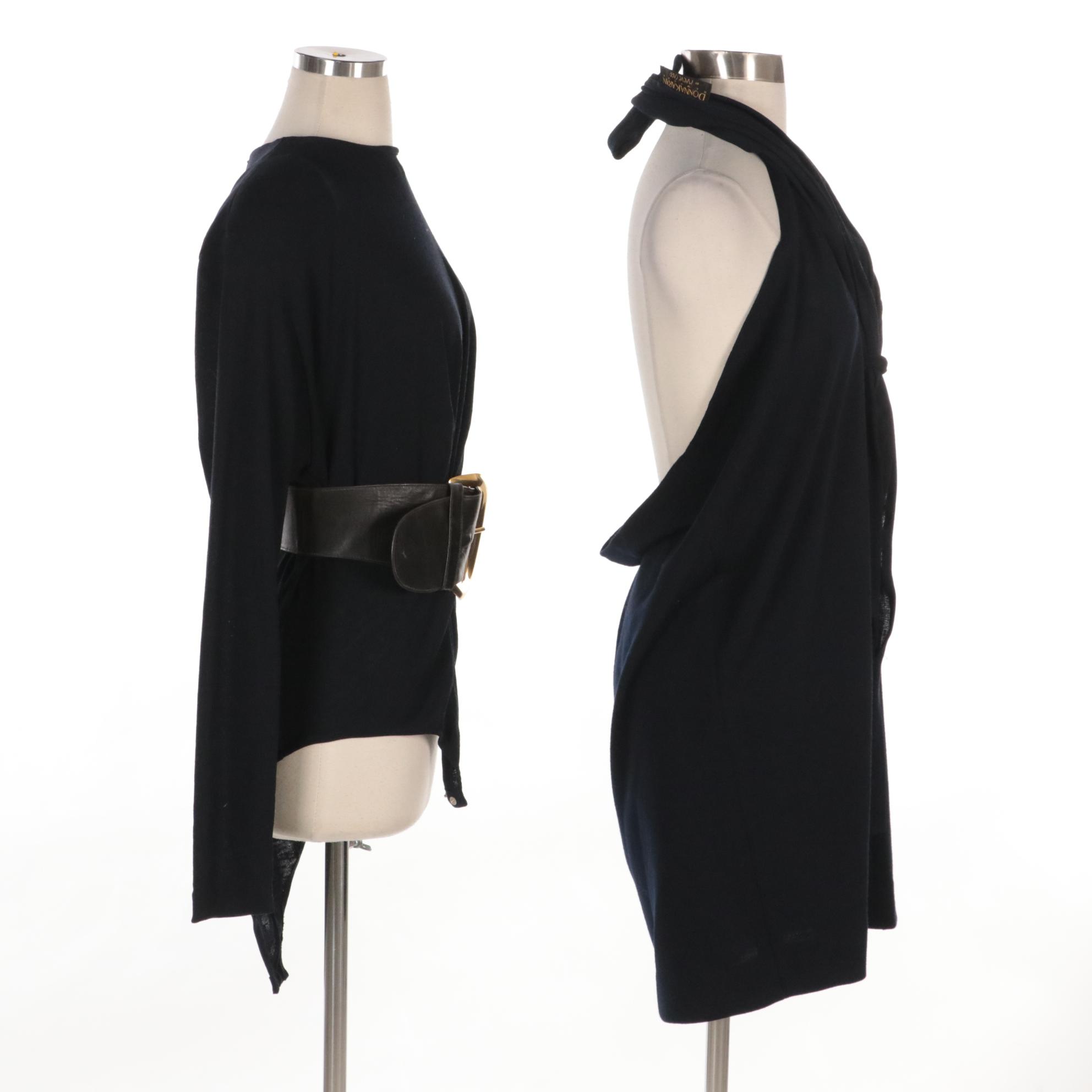 Donna Karan New York Wool Halter Dress, Wool Bodysuit, and Wide Leather Belt