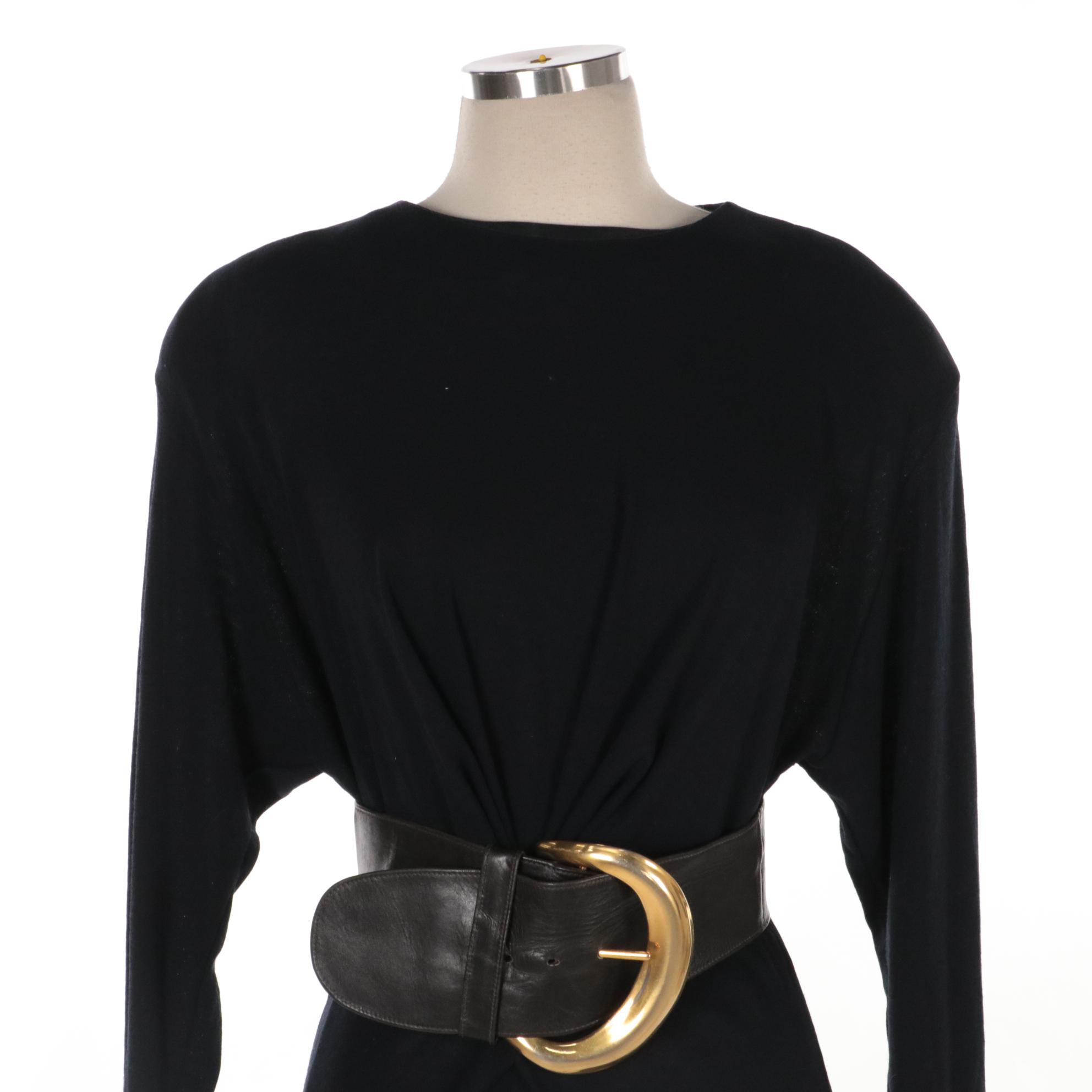 Donna Karan New York Wool Halter Dress, Wool Bodysuit, and Wide Leather Belt