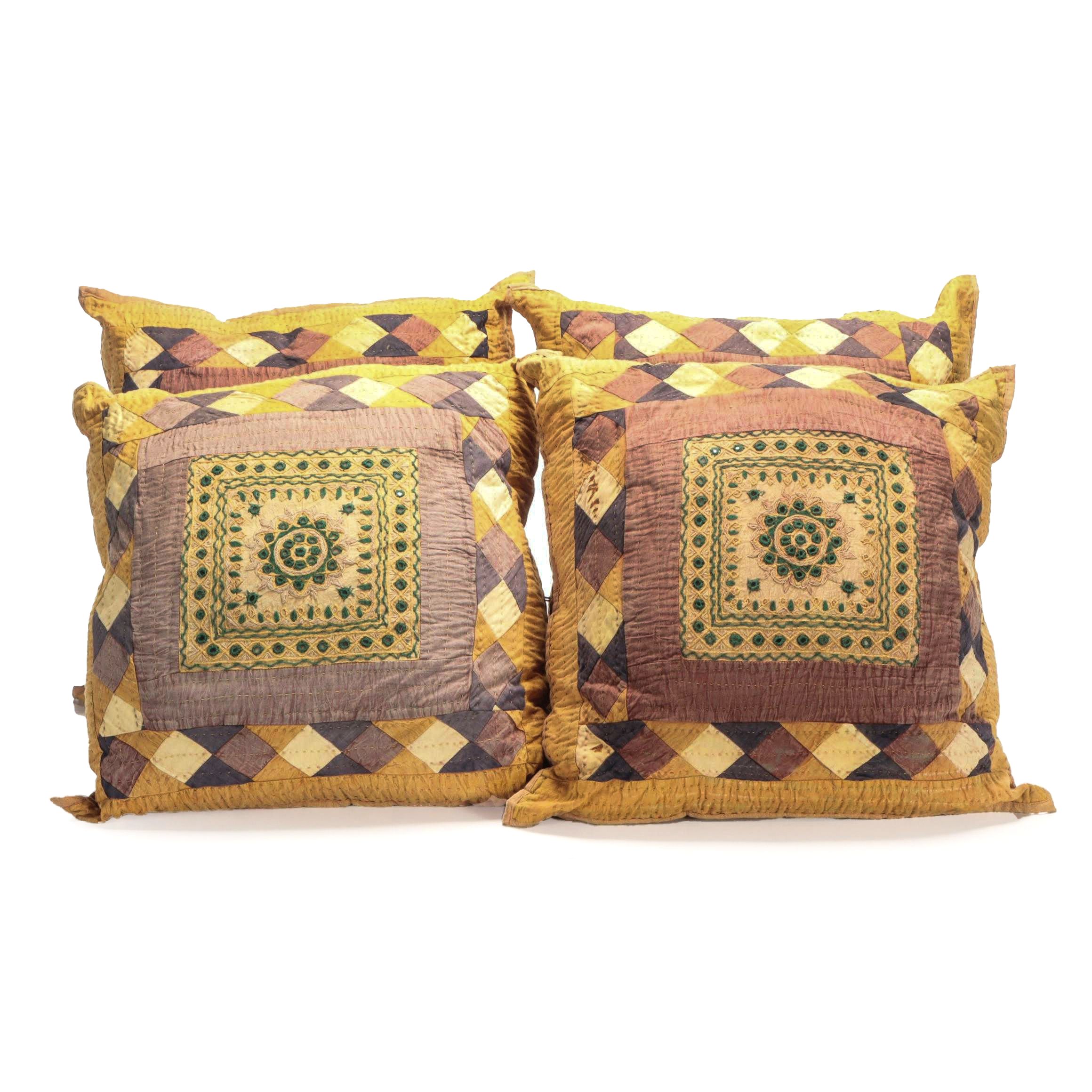 Kantha Fabric Pillows with Shisha Mirror Work Embroidery