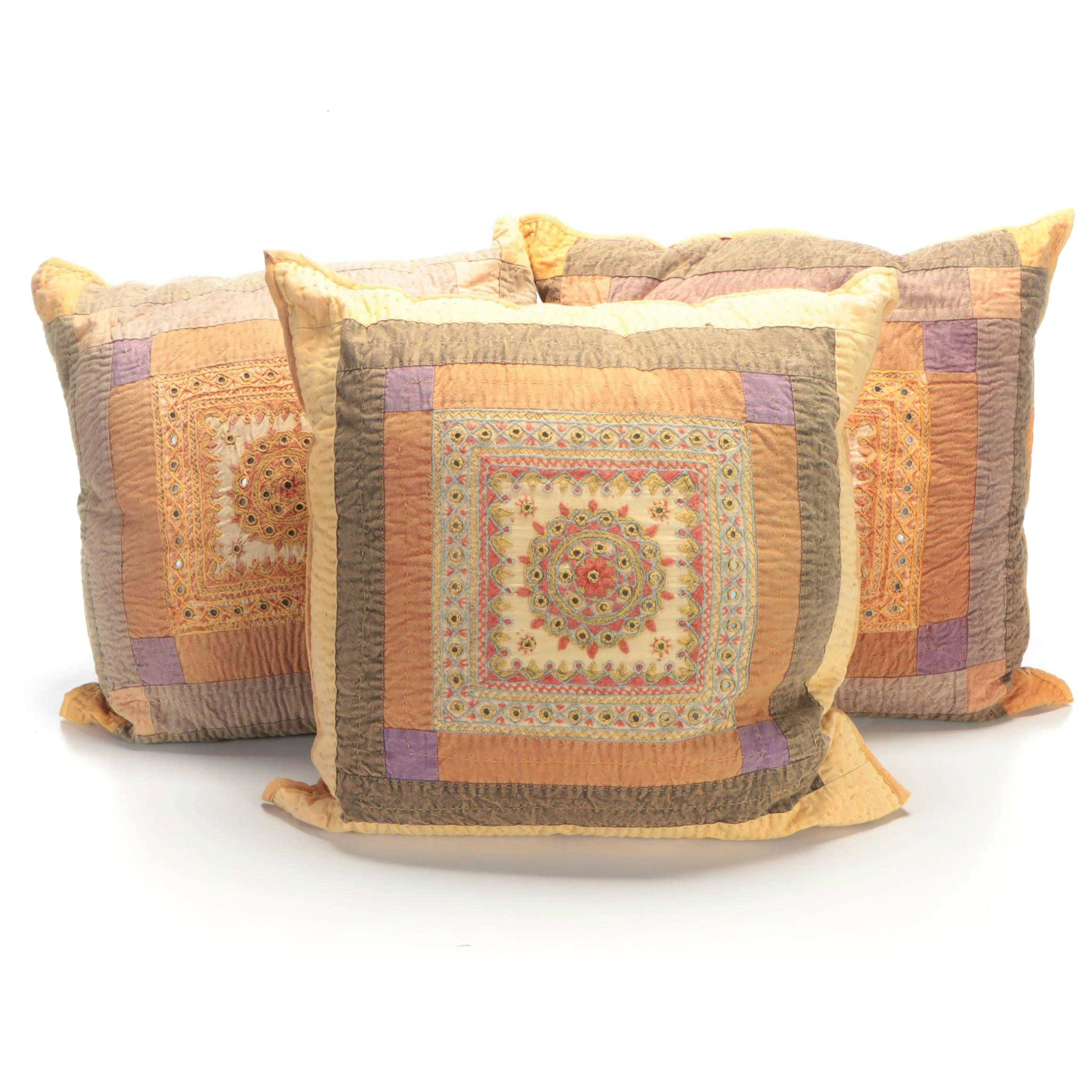 Kantha Fabric Pillows with Shisha Mirror Work Embroidery