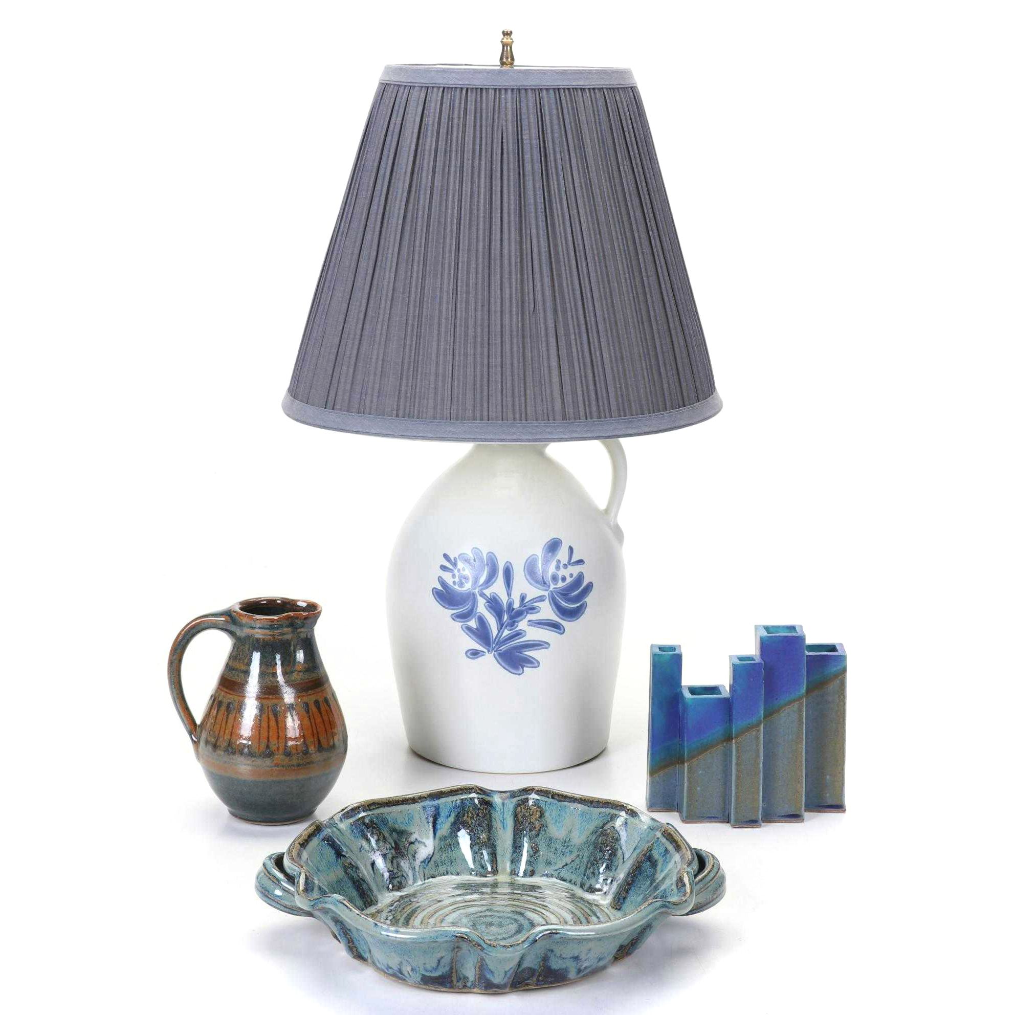 Pfaltzgraff "Yorktowne" Table Lamp and Signed Art Pottery Featuring Nafziger