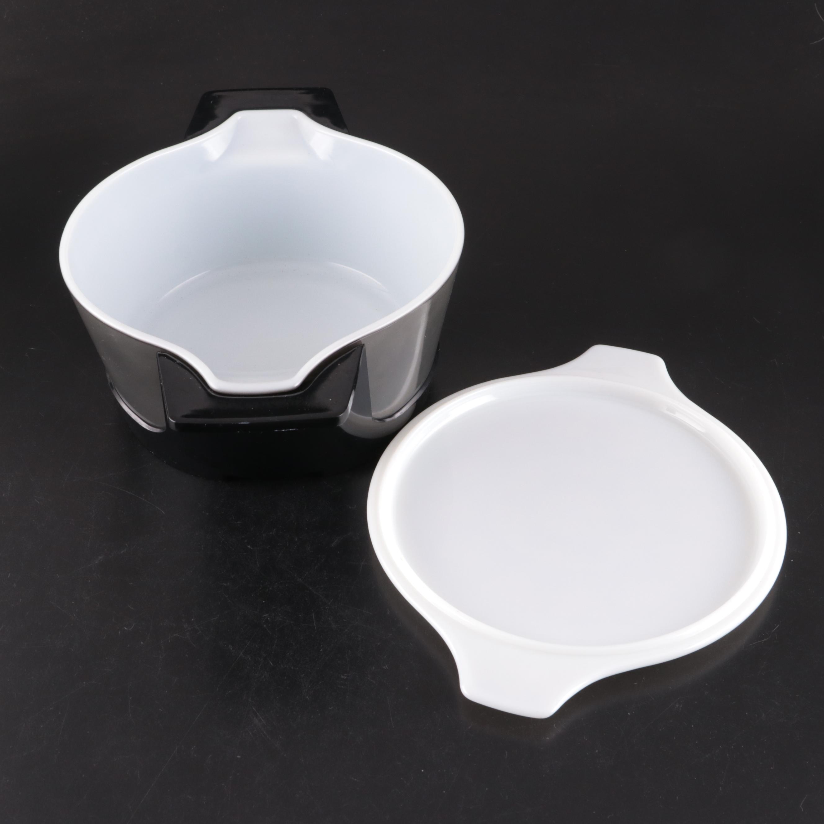 Pyrex "Pueblo" Lidded Glass Casserole Dish with Napkins and Ceramic Platters