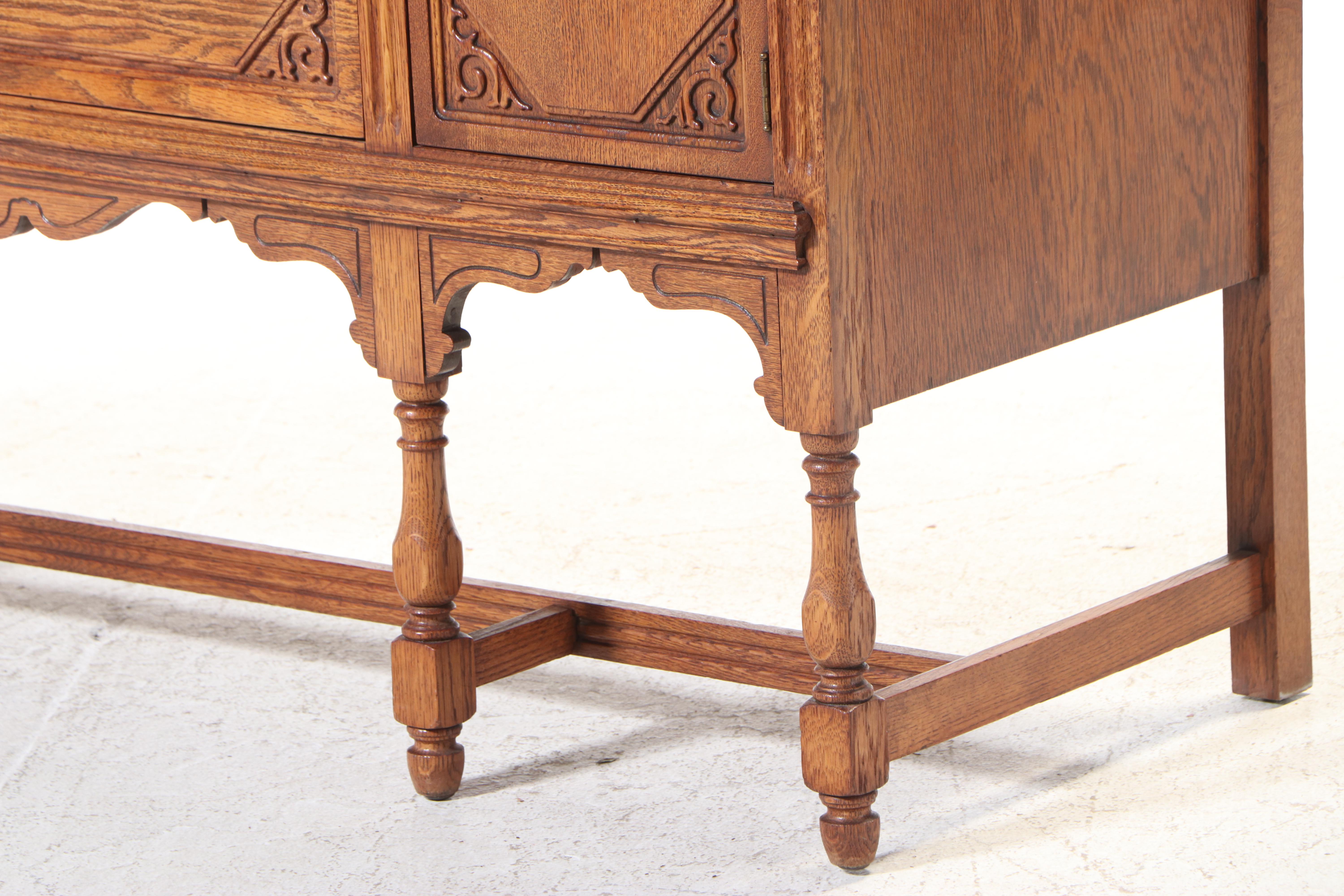 Jacobean Revival Style Oak Buffet, Early to Mid-20th Century