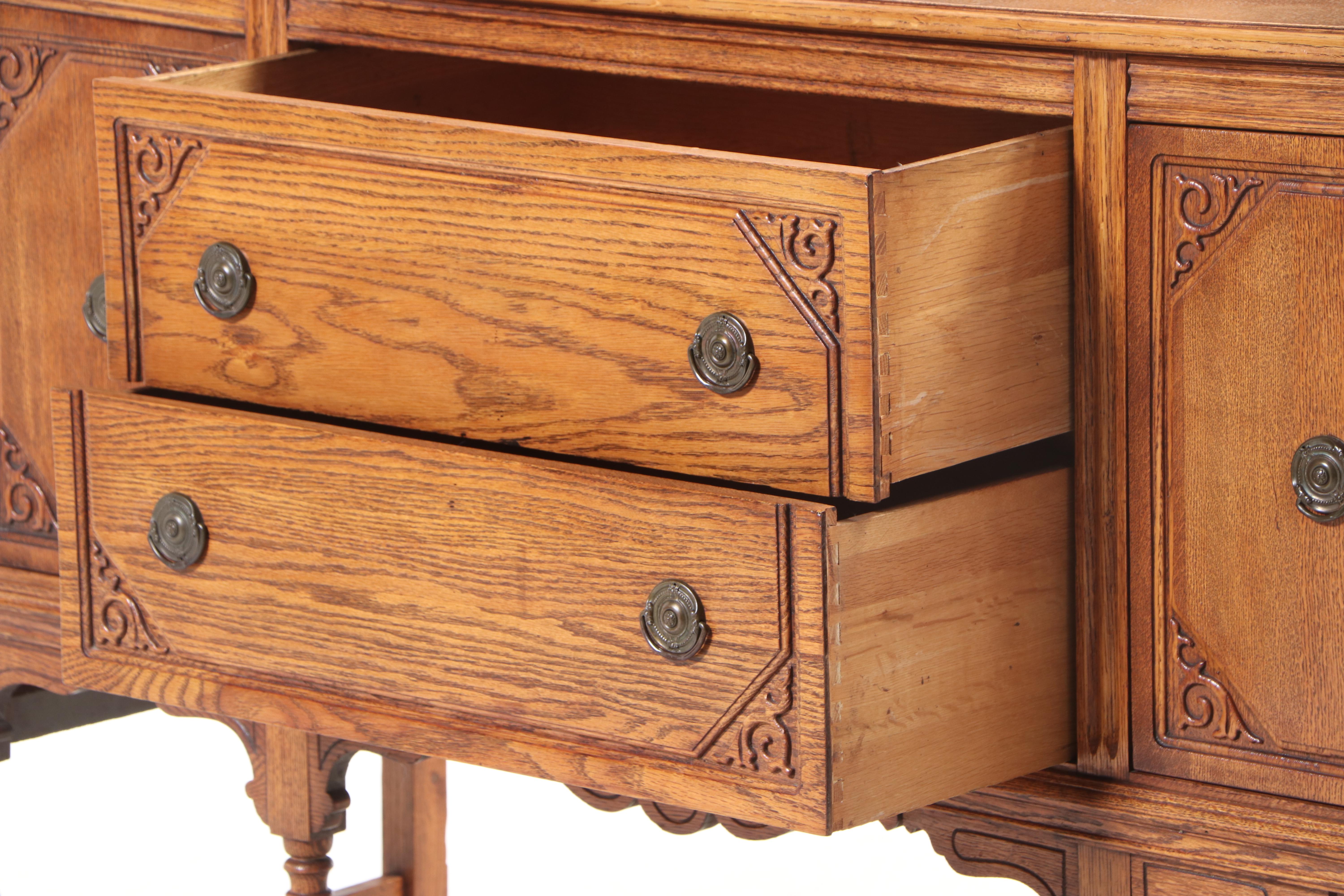 Jacobean Revival Style Oak Buffet, Early to Mid-20th Century