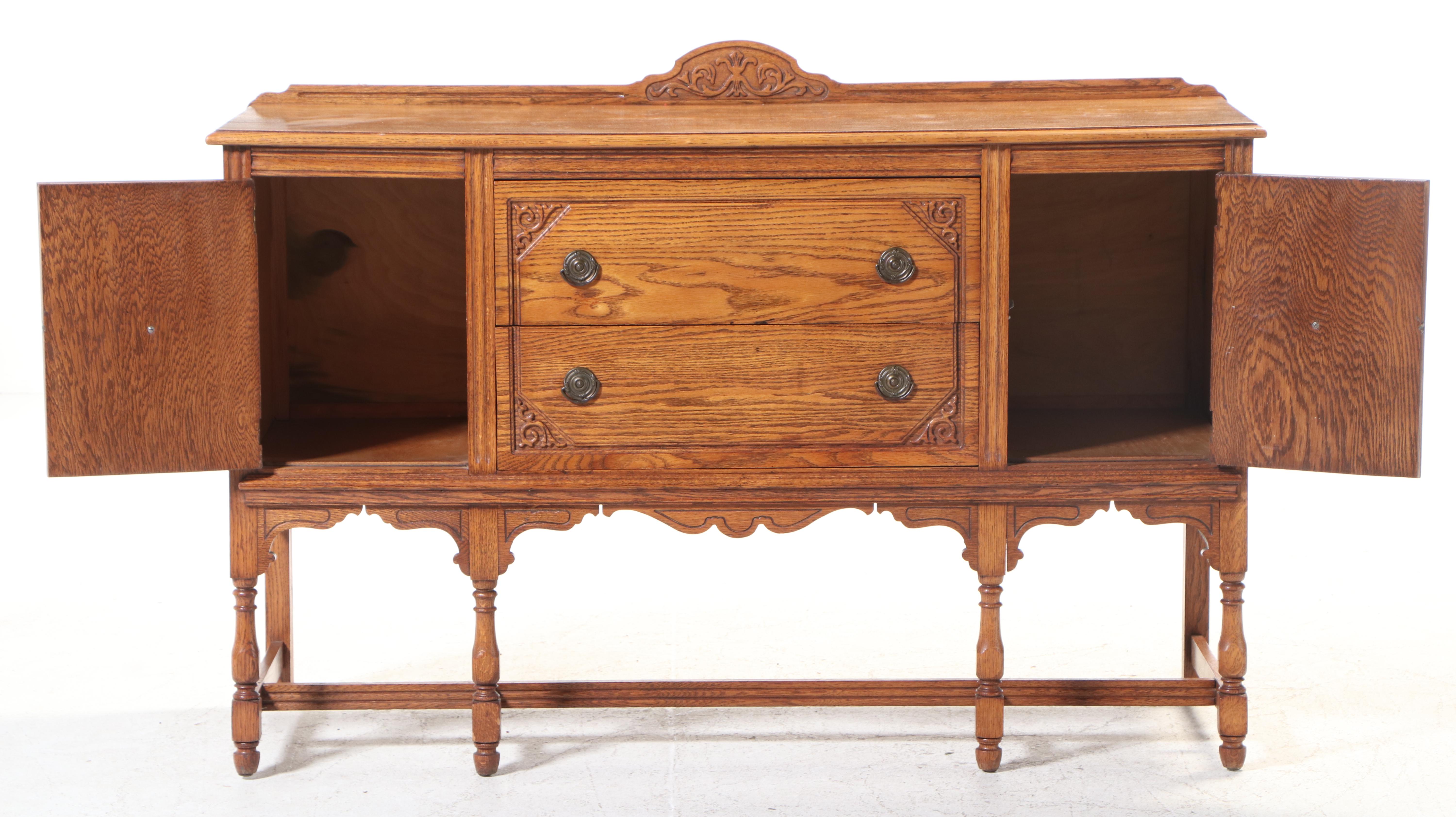 Jacobean Revival Style Oak Buffet, Early to Mid-20th Century