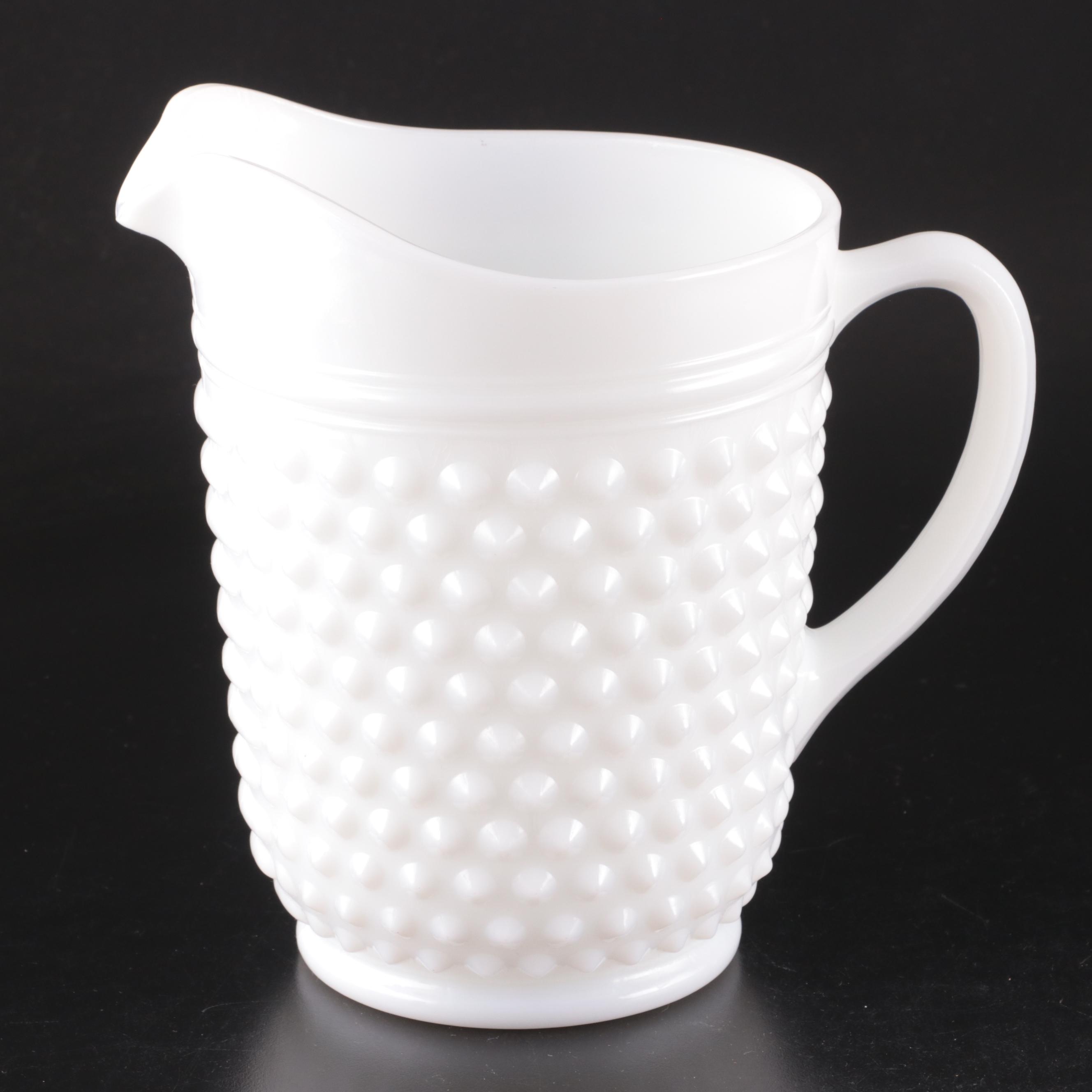 Hobnail Milk Glass Pitcher with Ombré Floral Motif Glass Tumblers with More