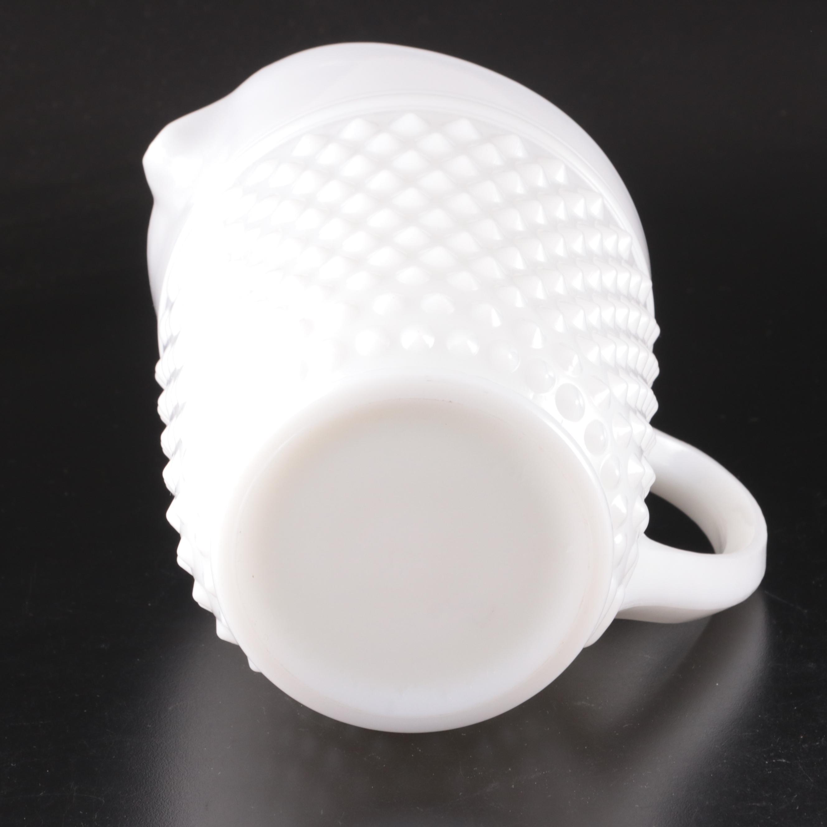 Hobnail Milk Glass Pitcher with Ombré Floral Motif Glass Tumblers with More