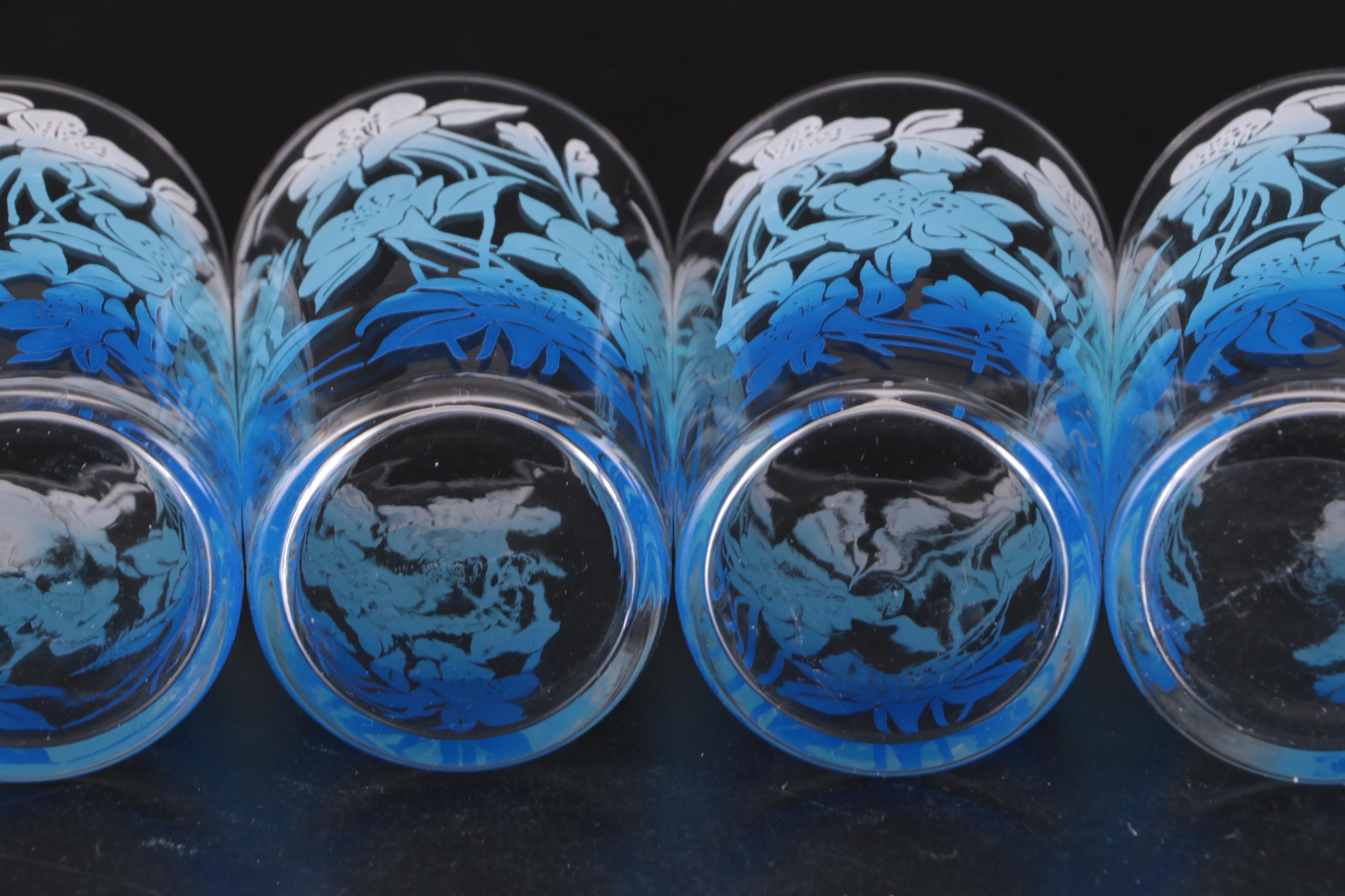 Hobnail Milk Glass Pitcher with Ombré Floral Motif Glass Tumblers with More