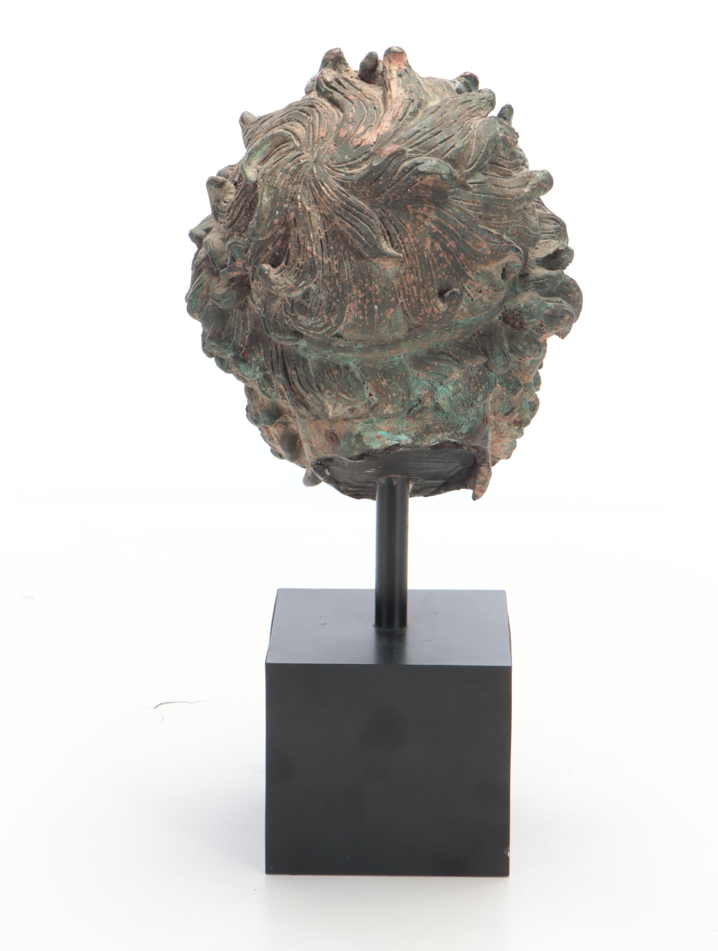 Classical Style Bronze Head on Plinth Base, 20th Century